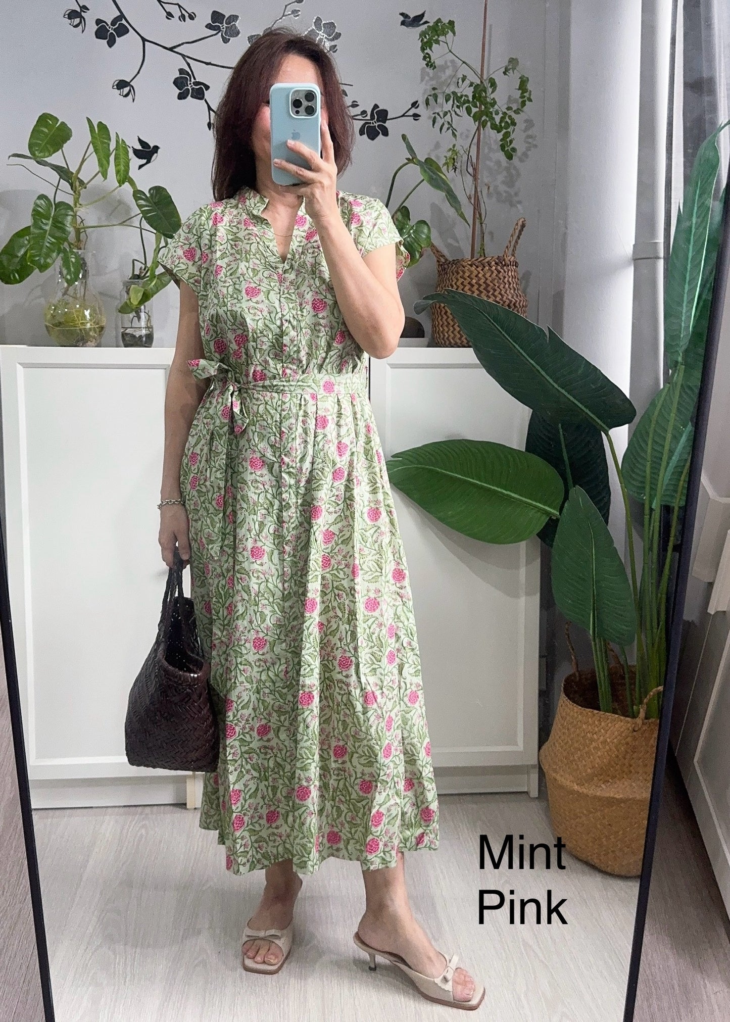 Kiara Cotton Dress | Green Assorted Prints