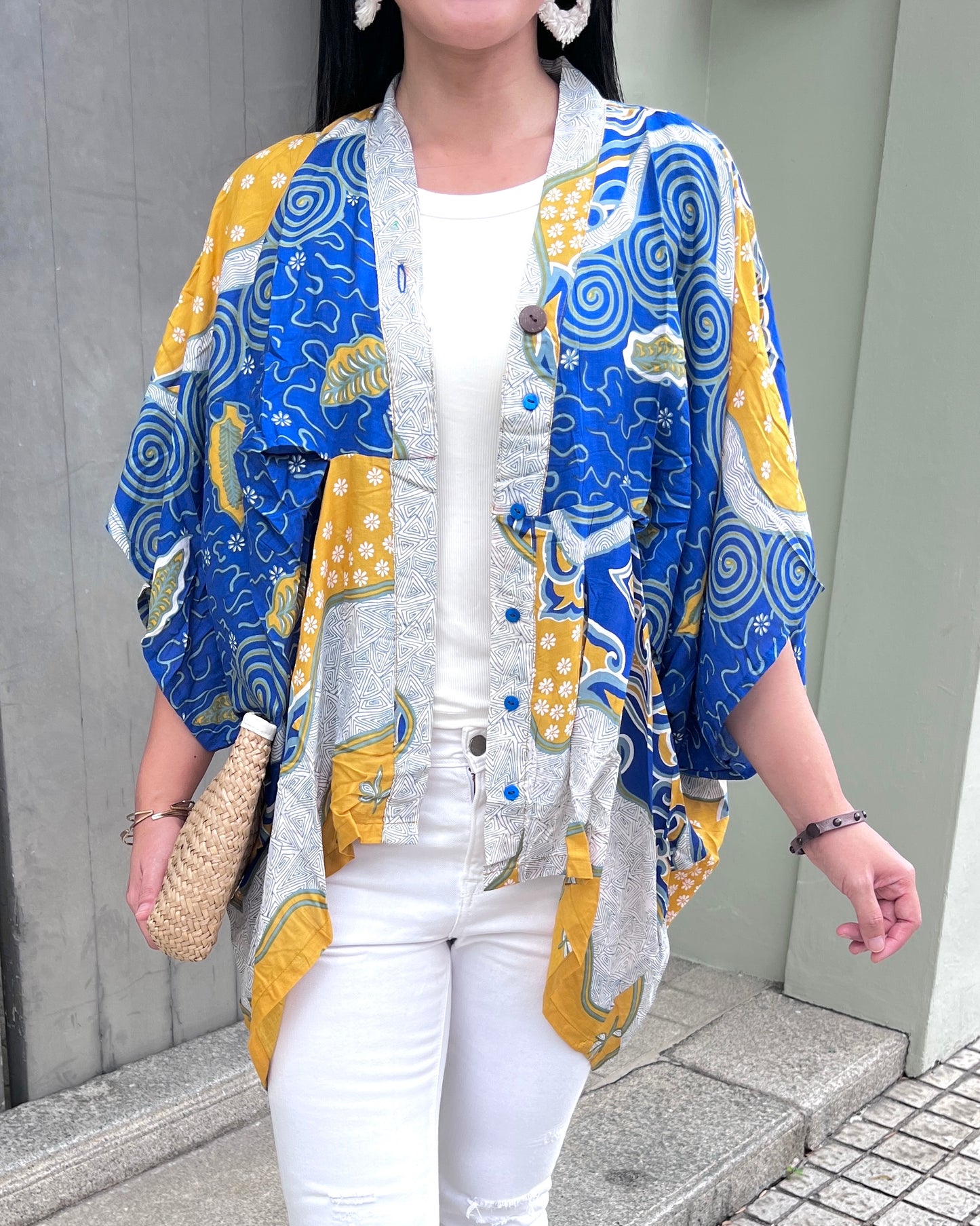 Cotton Batik Kimono- Cobalt Yellow Batik