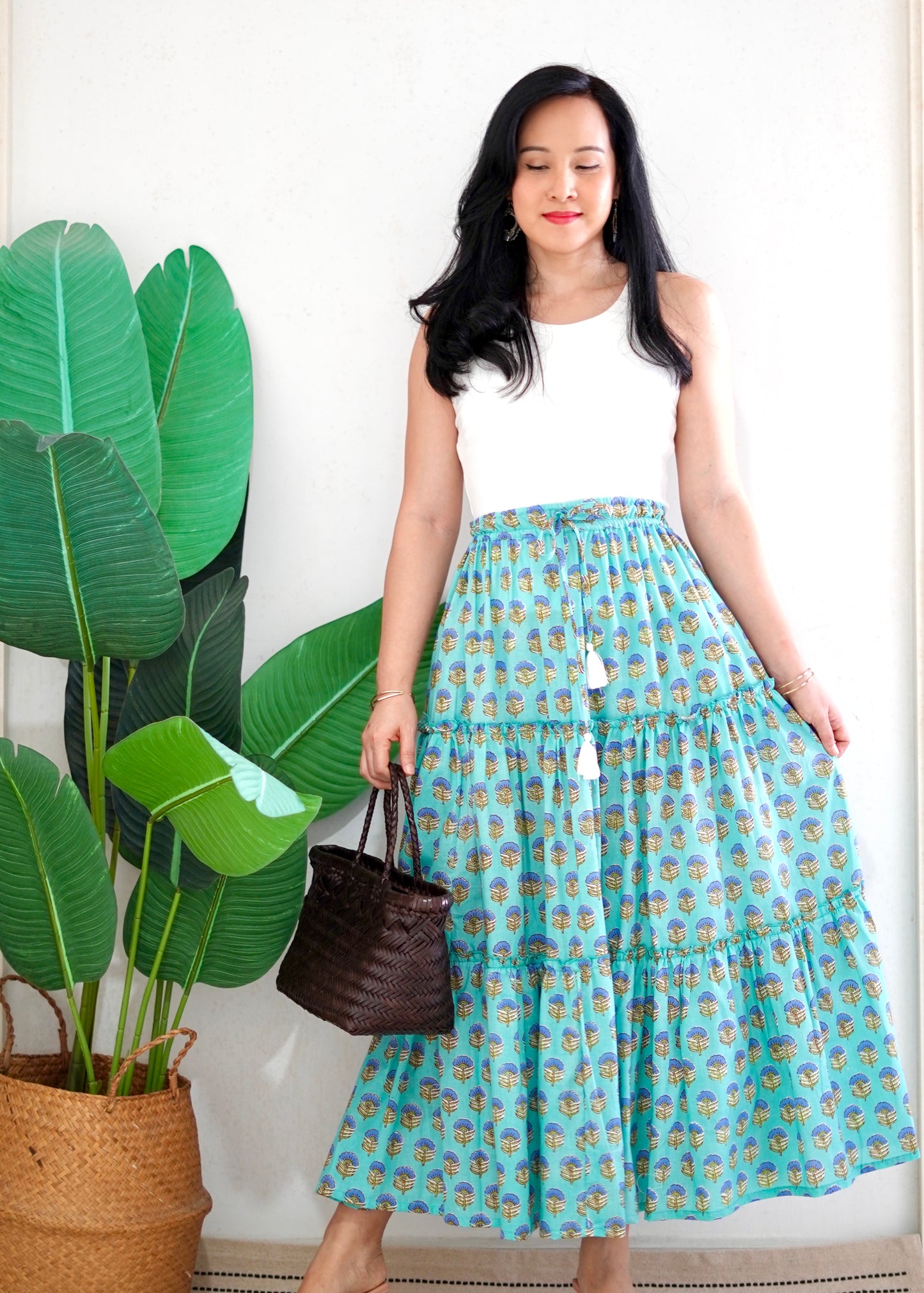 Zenus Handblock Skirt | Popsicle Turquoise