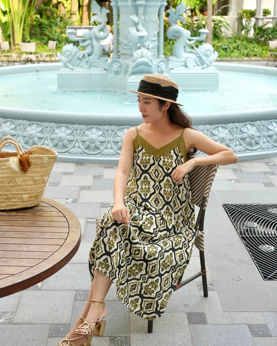 Ase Spaghetti Strap Dress - Tribal Olive
