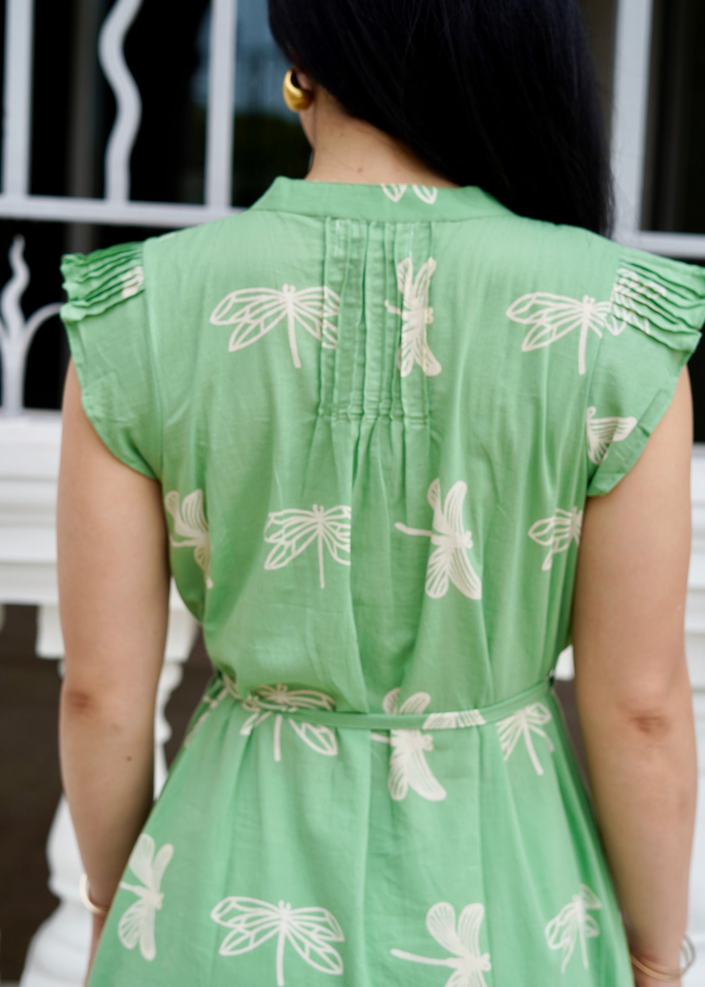 Felice Frill Sleeve Dress | Dragonfly Green