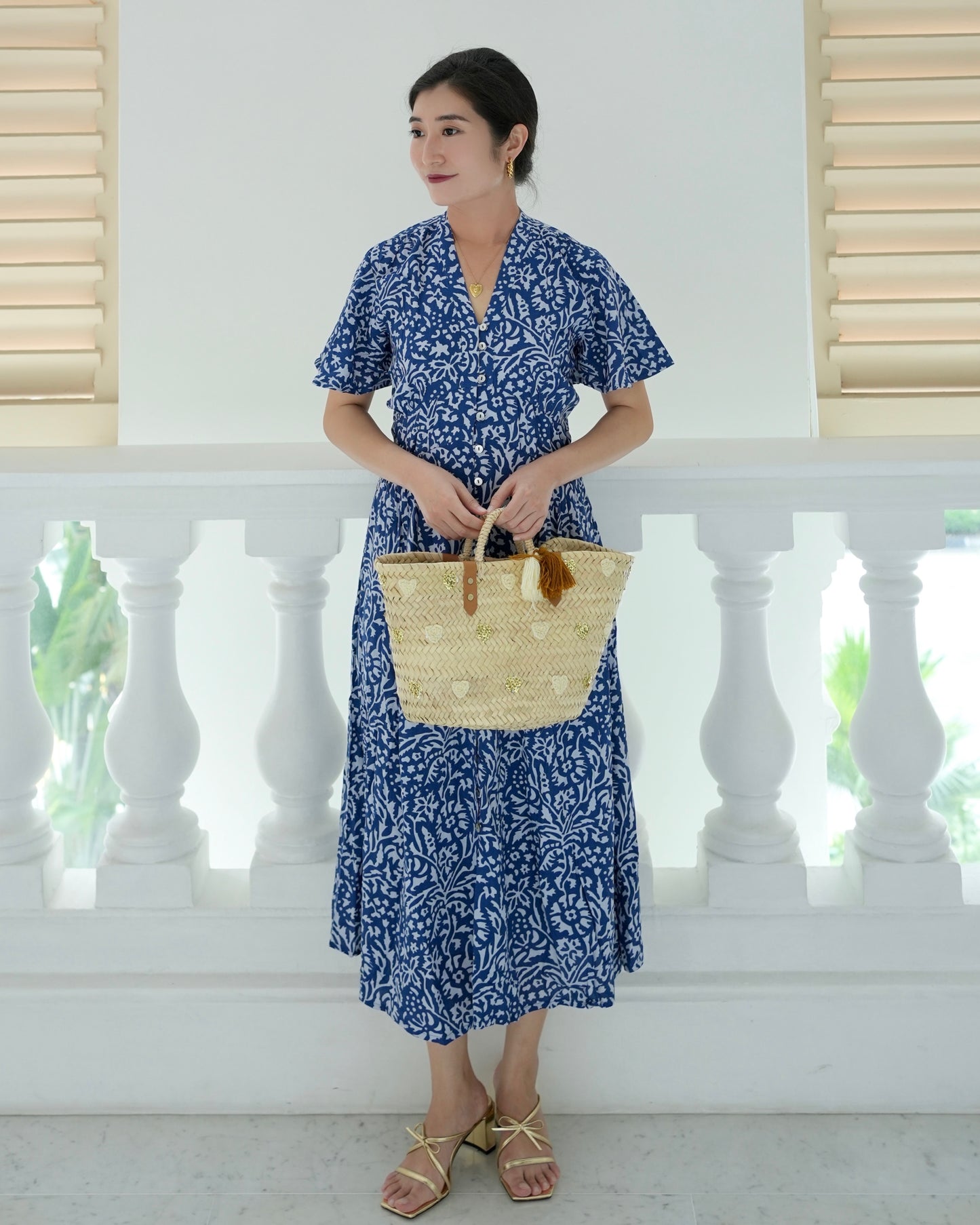 Galia Flutter Sleeve Dress - Spring Blue