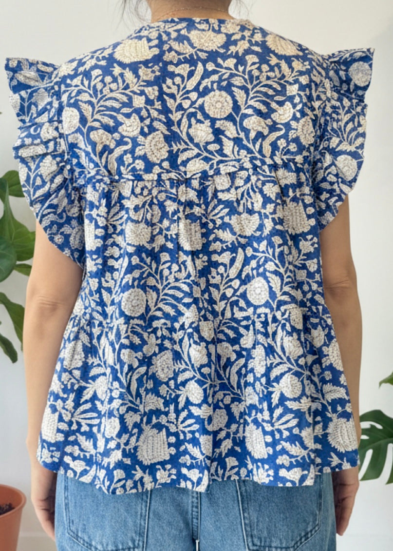 Nico Tassel Cotton Top | Blue Fields