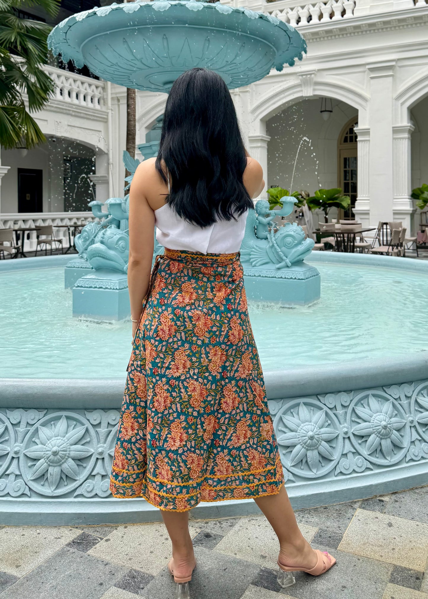 Mara Wrap Skirt | Teal Yellow