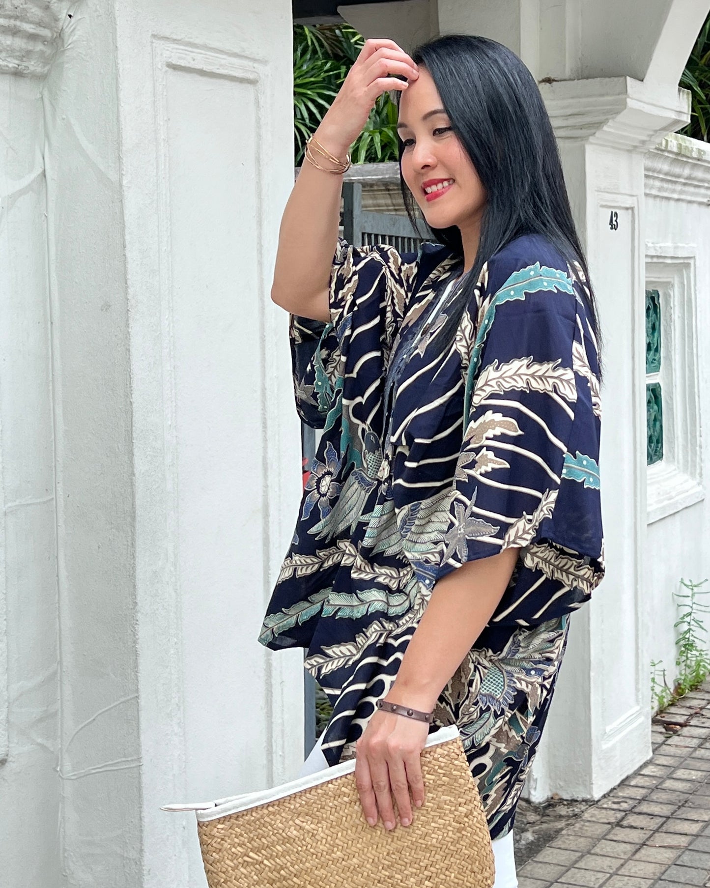 Cotton Batik Kimono- Navy Phoenix Batik
