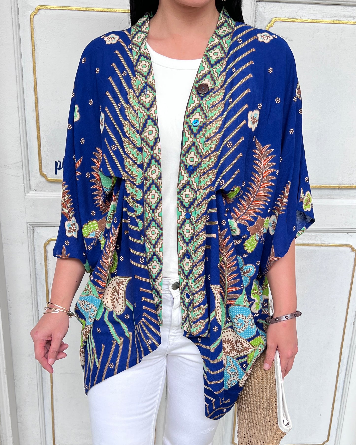 Cotton Batik Kimono- Cobalt Green Batik