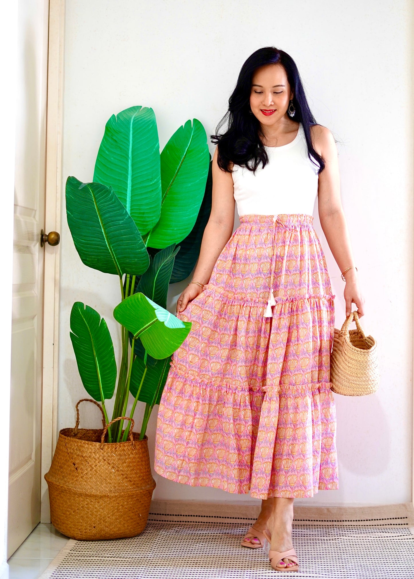 Zenus Handblock Skirt | Popsicle Pink