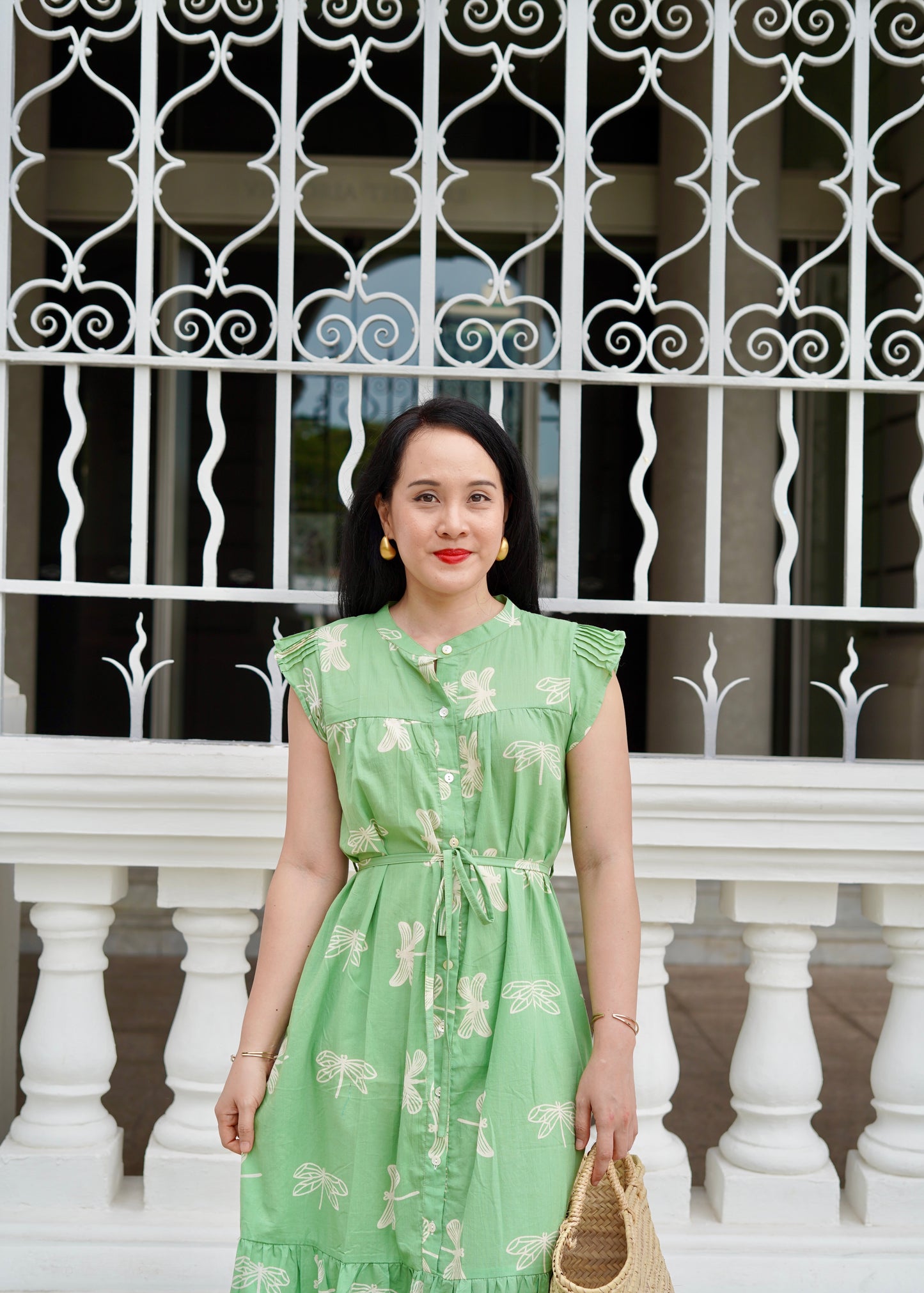 Felice Frill Sleeve Dress | Dragonfly Green