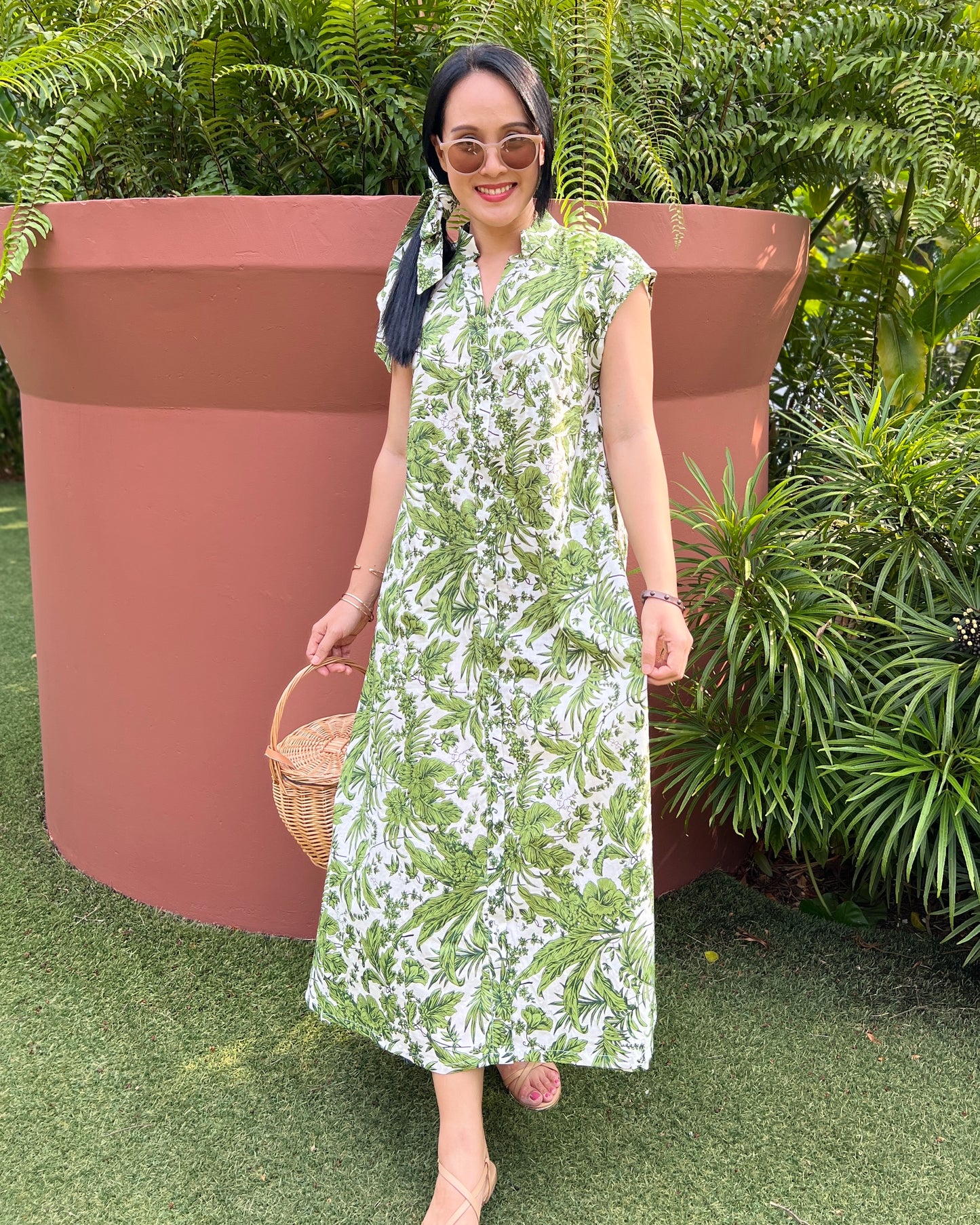 Kiara Cotton Dress - Green Blossom