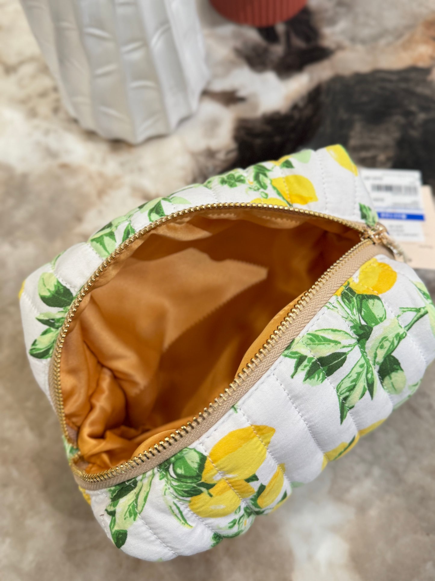 Quilted Japanese Cotton Pouch - Fruity Lemon