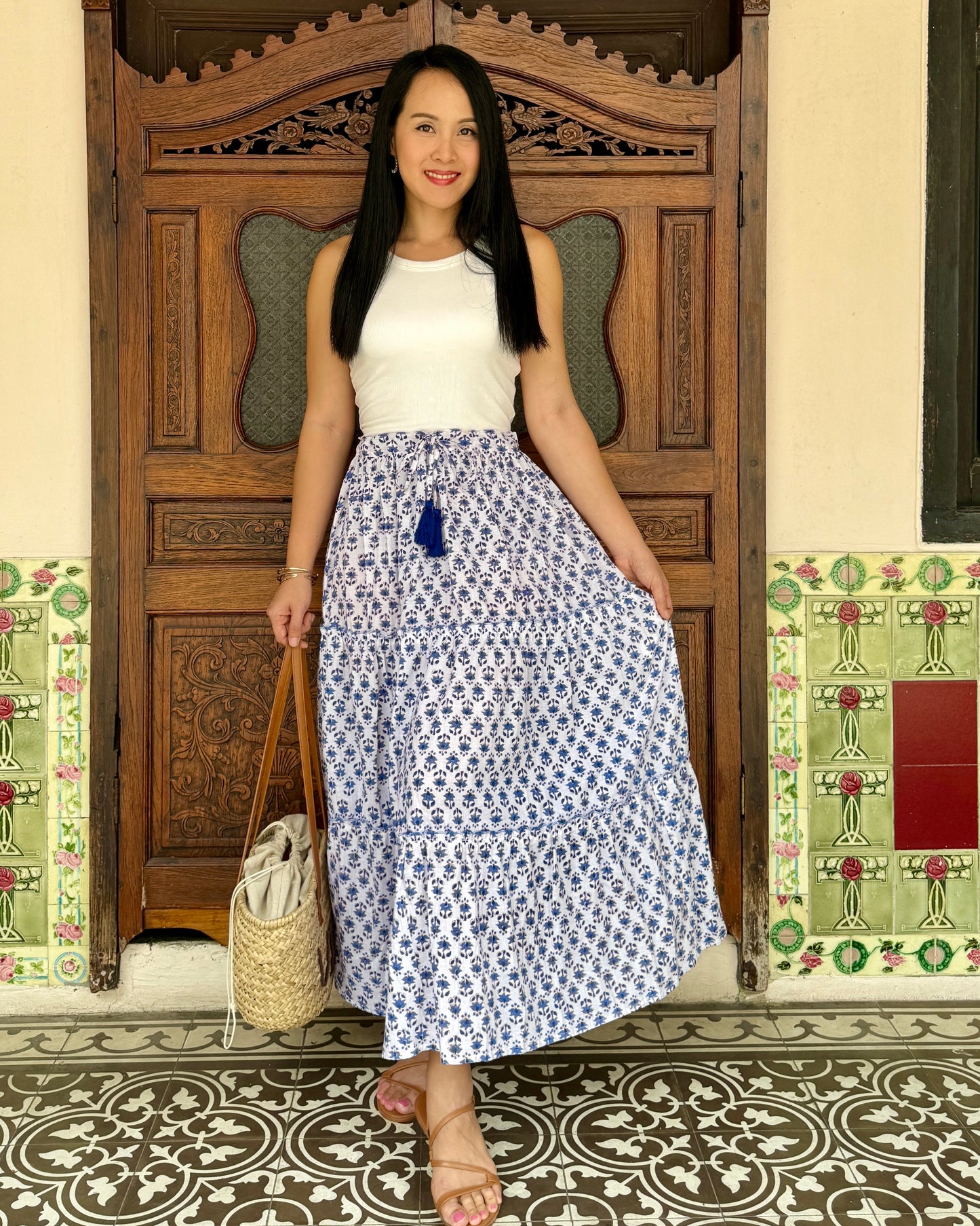 Hanis Handblock Skirt - Dainty White