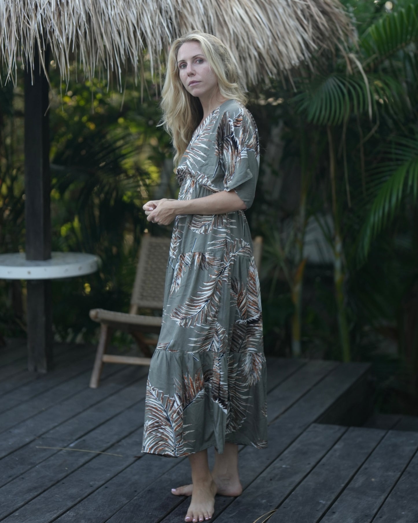 Nori Maxi Dress -Khaki Palm