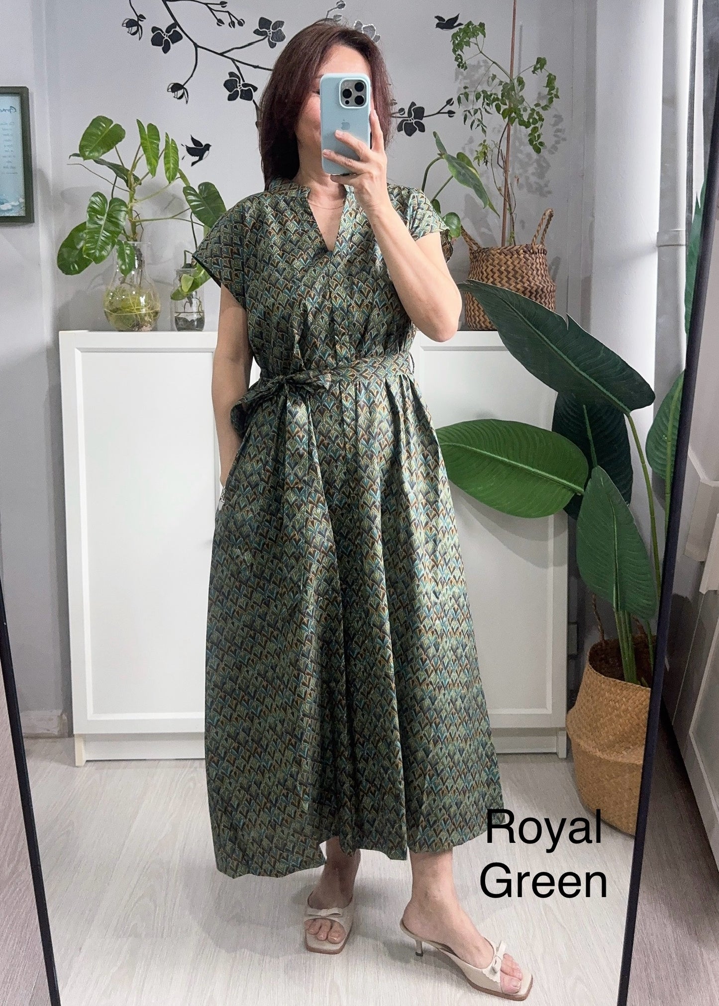 Kiara Cotton Dress | Green Assorted Prints