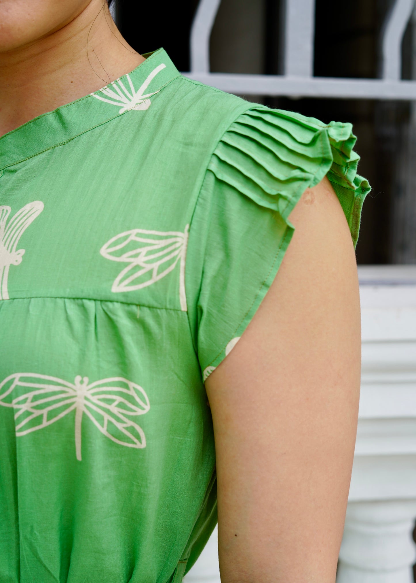 Felice Frill Sleeve Dress | Dragonfly Green