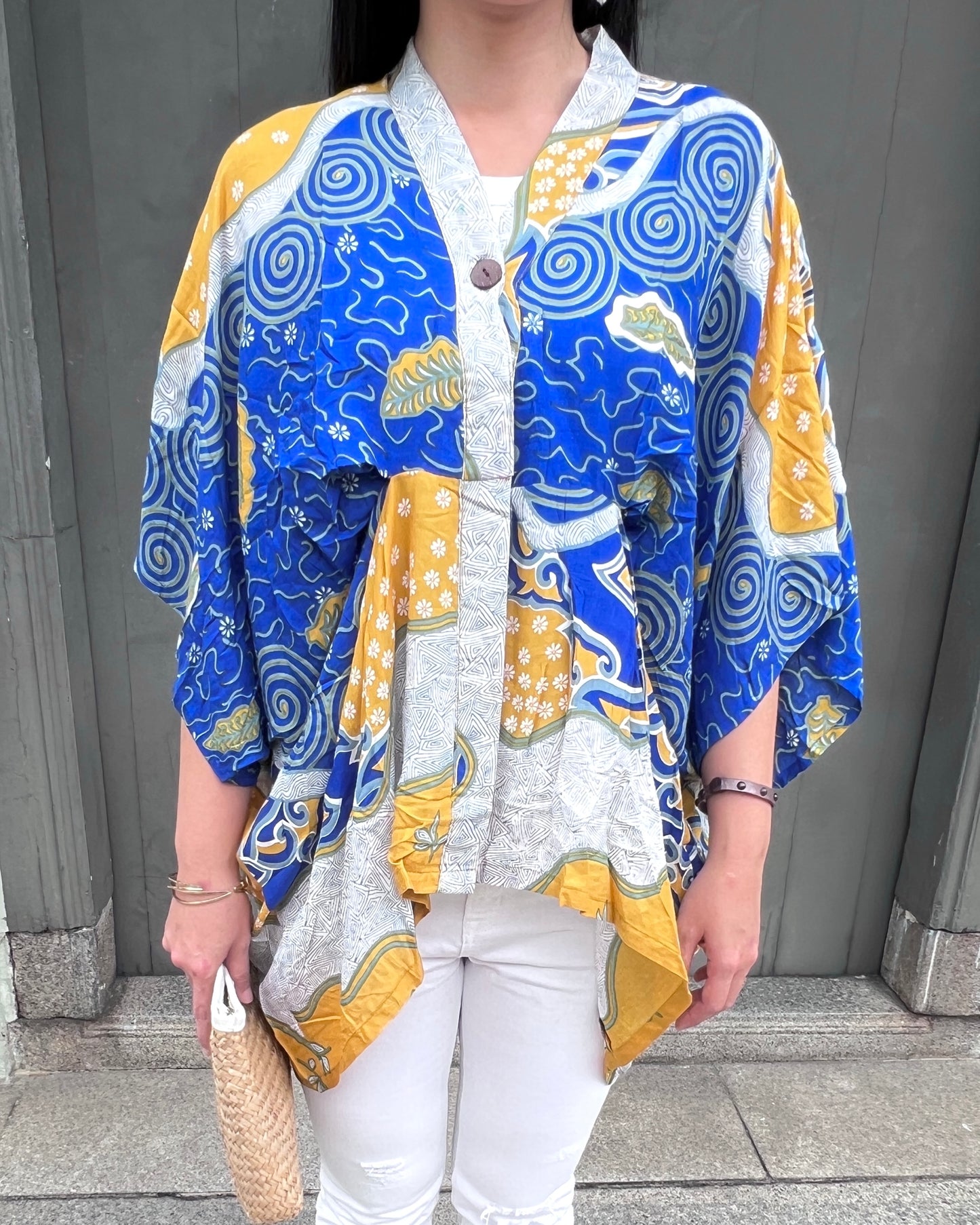 Cotton Batik Kimono- Cobalt Yellow Batik