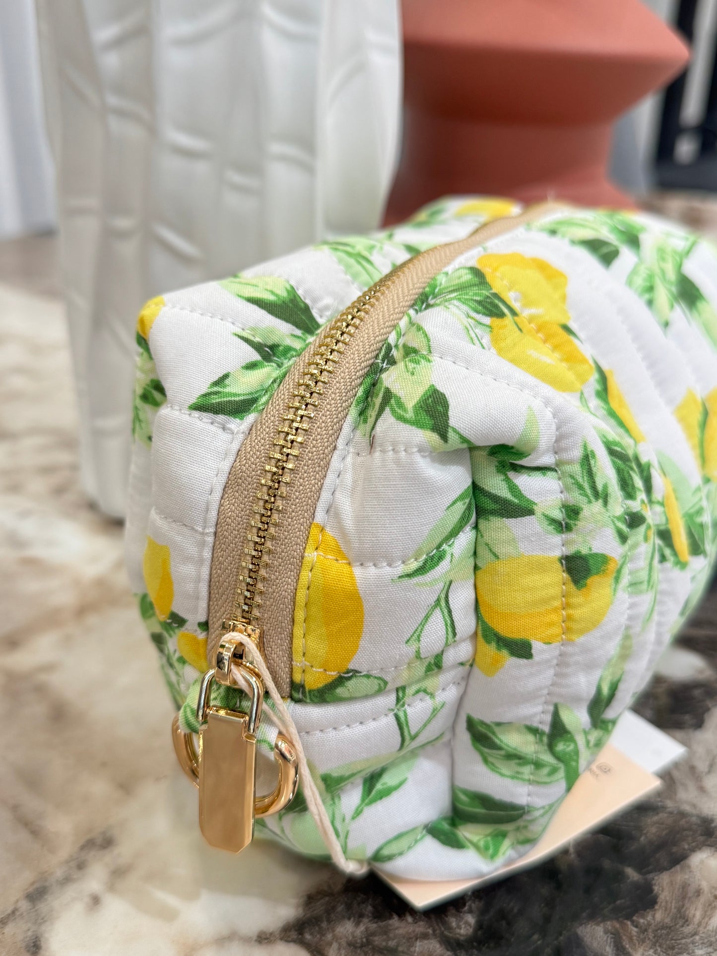 Quilted Japanese Cotton Pouch - Fruity Lemon