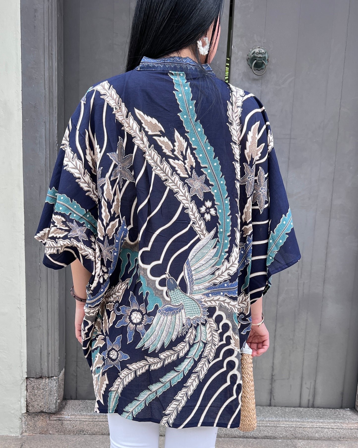 Cotton Batik Kimono- Navy Phoenix Batik