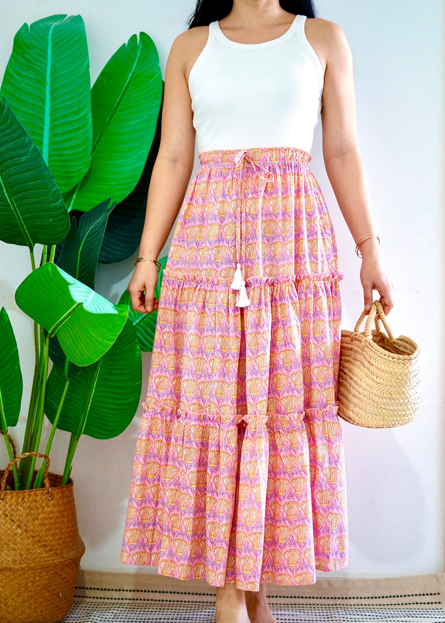 Zenus Handblock Skirt | Popsicle Pink