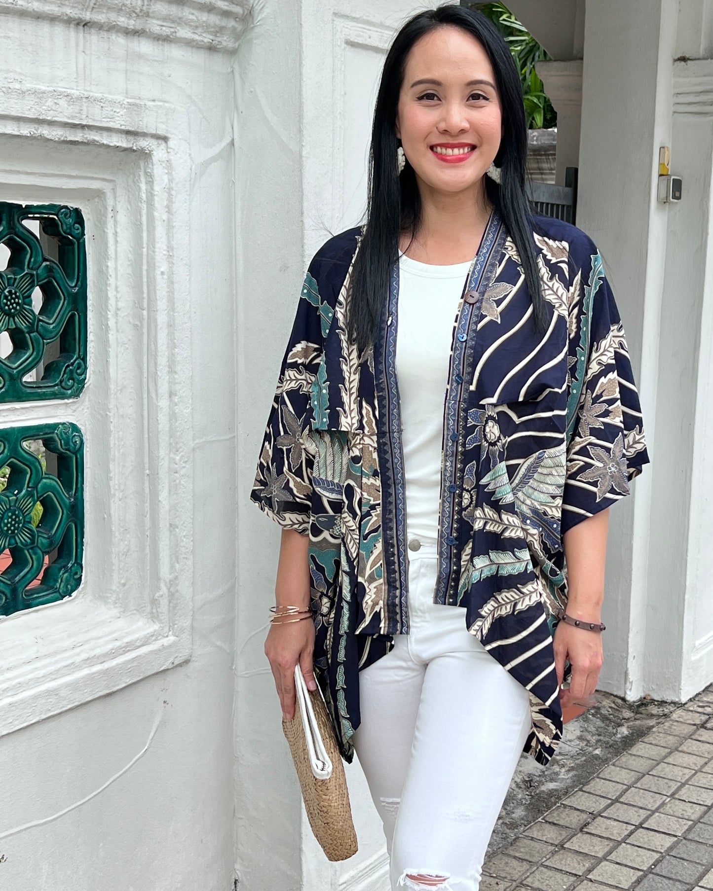 Cotton Batik Kimono- Navy Phoenix Batik
