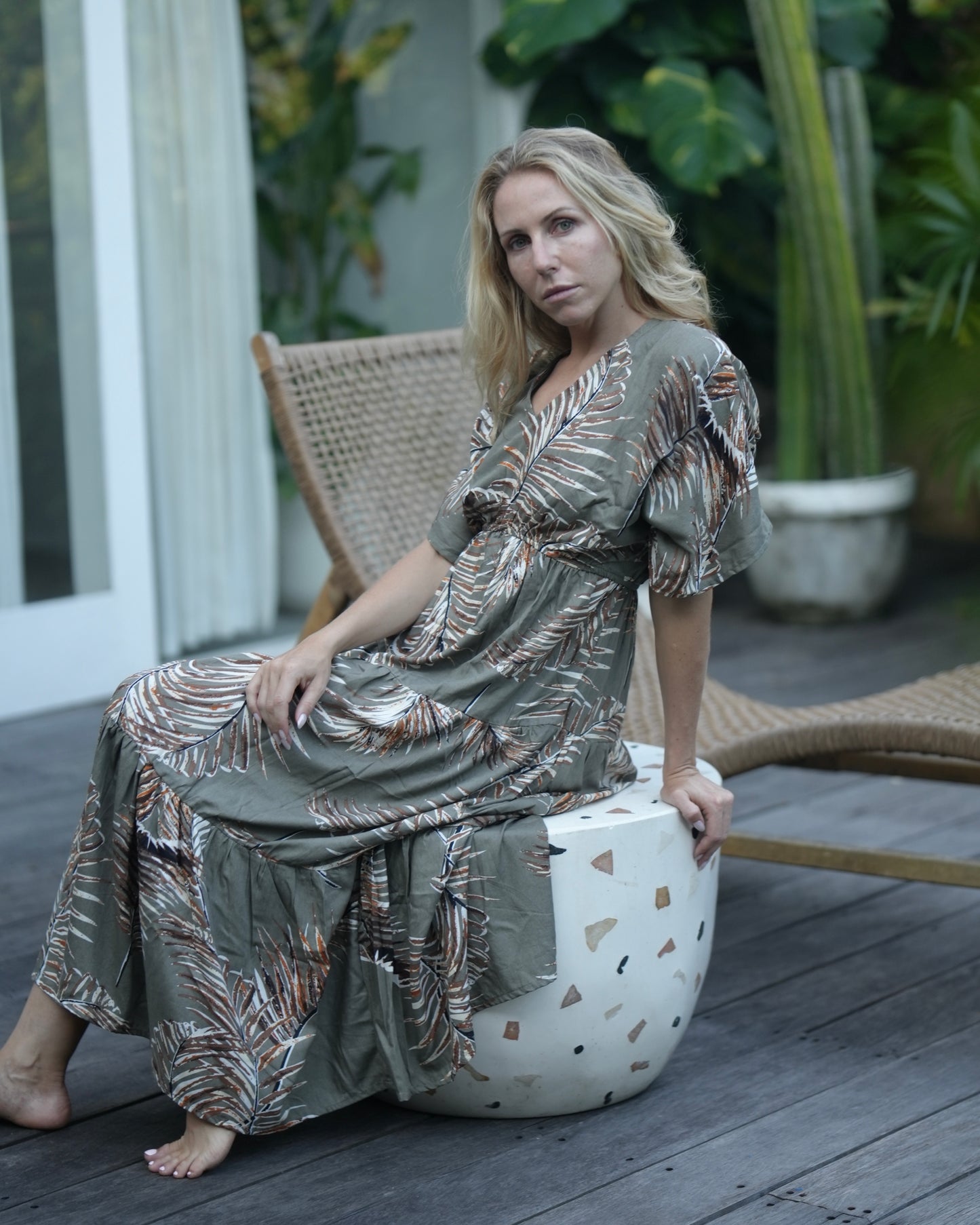 Nori Maxi Dress -Khaki Palm