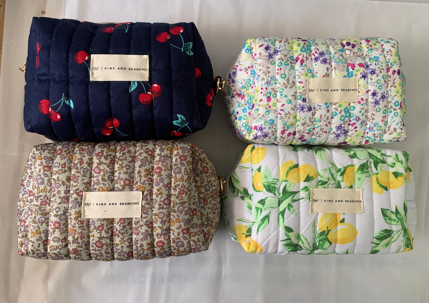 Quilted Japanese Cotton Pouch - Fruity Lemon