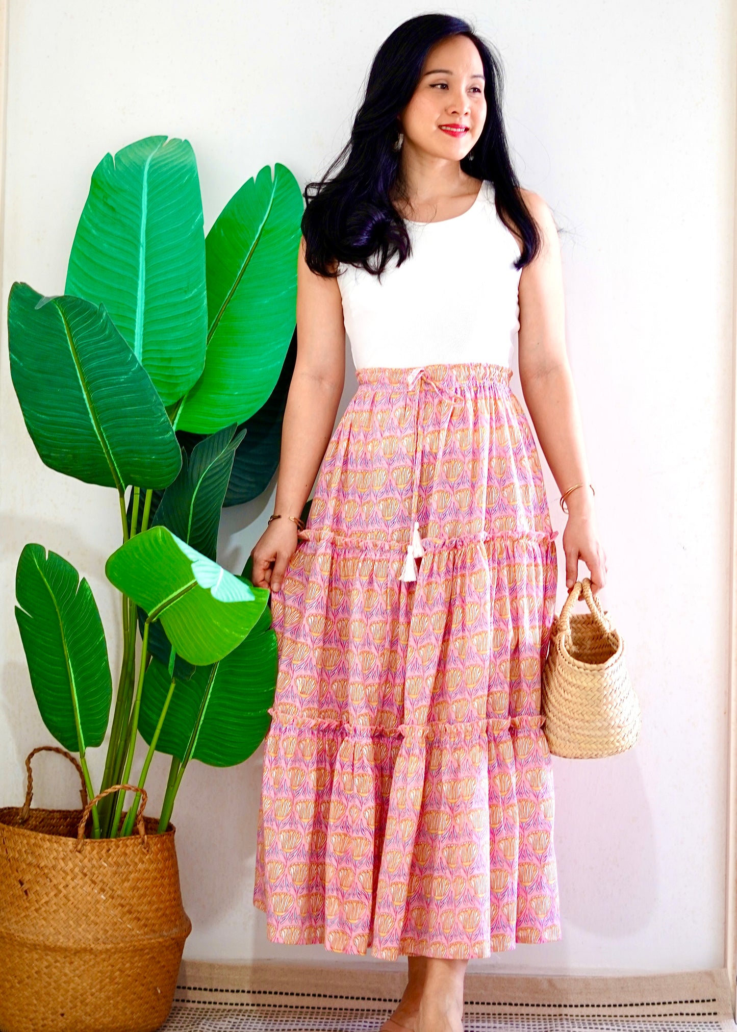 Zenus Handblock Skirt | Popsicle Pink