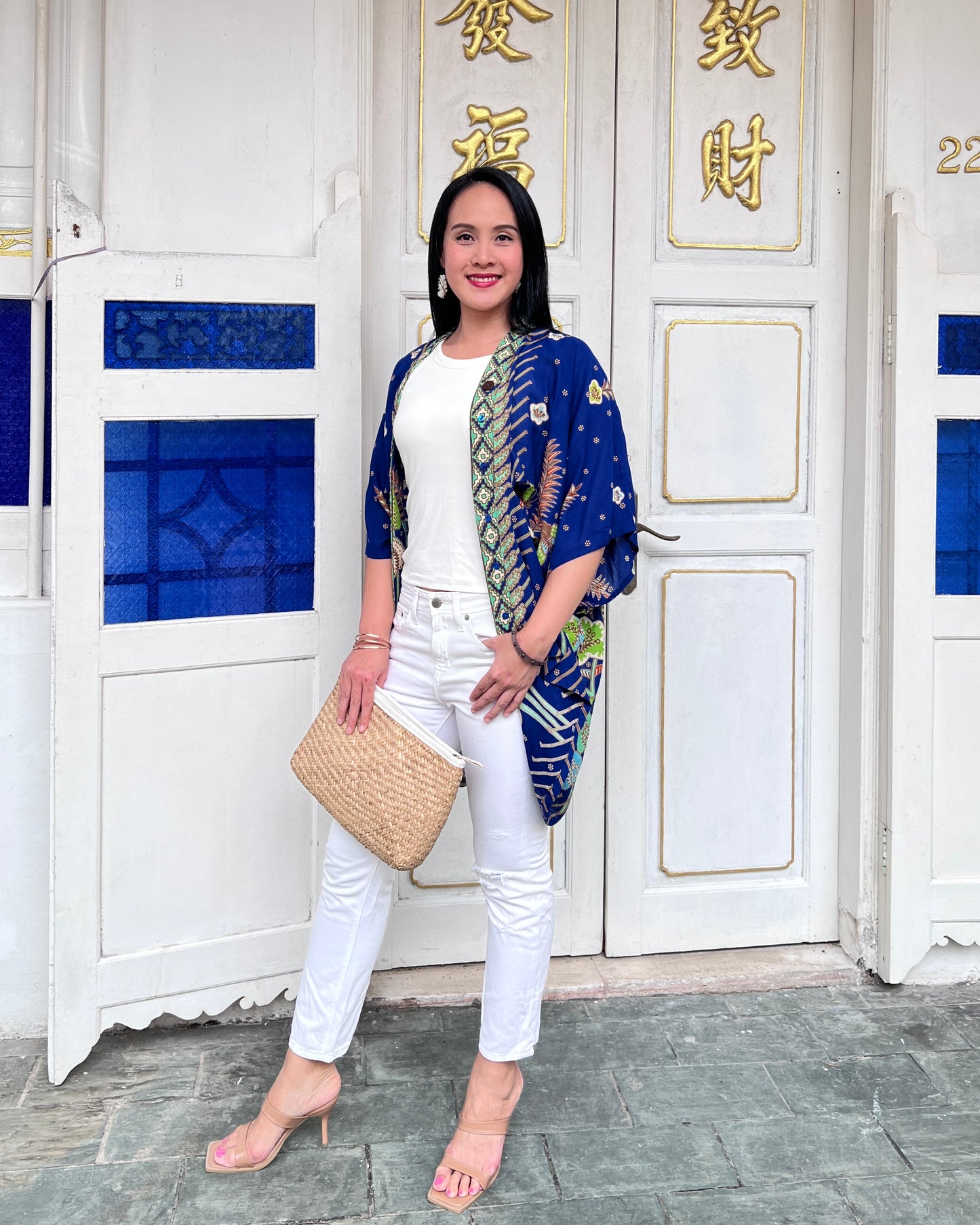 Cotton Batik Kimono- Cobalt Green Batik