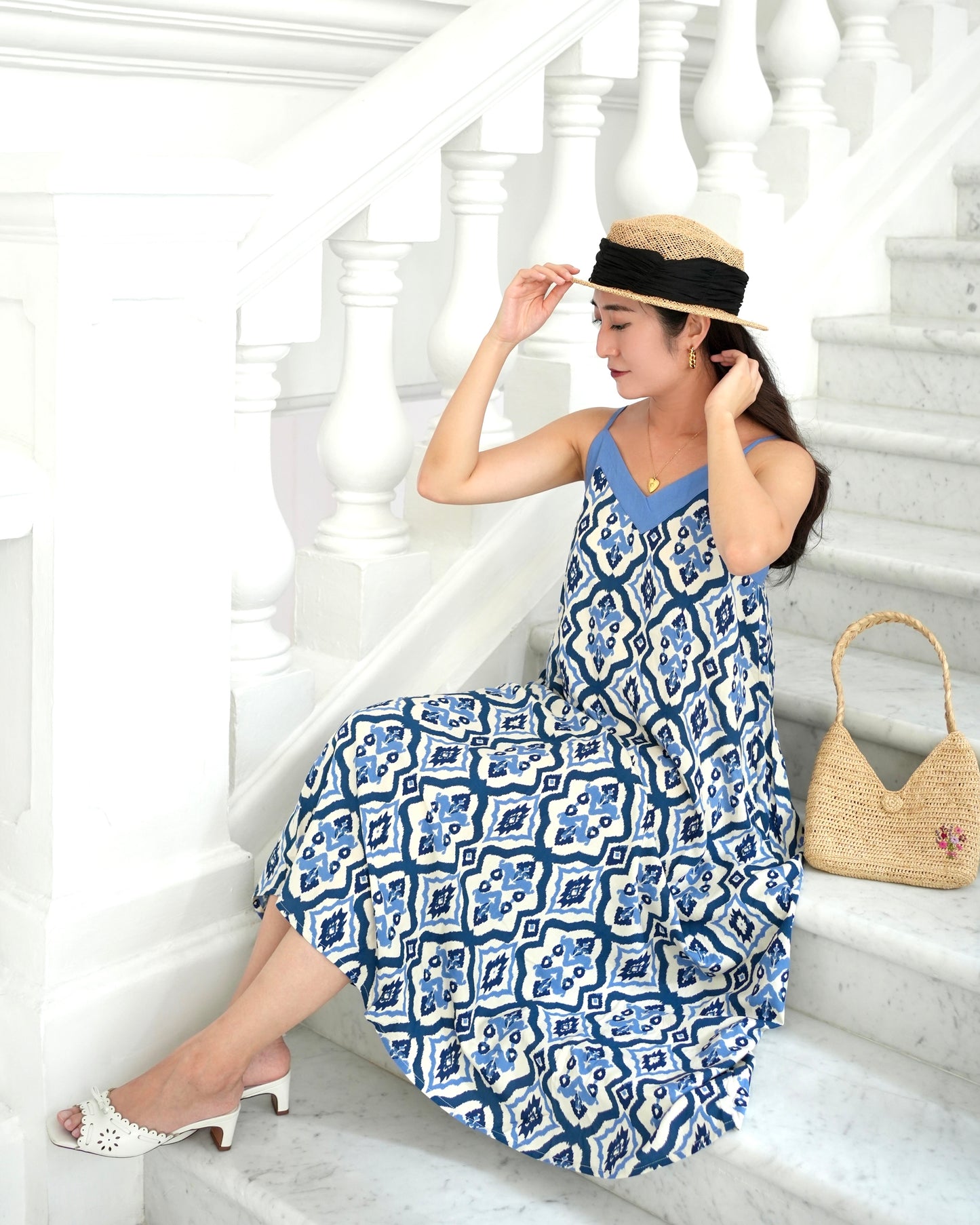 Ase Spaghetti Strap Dress - Tribal Blue