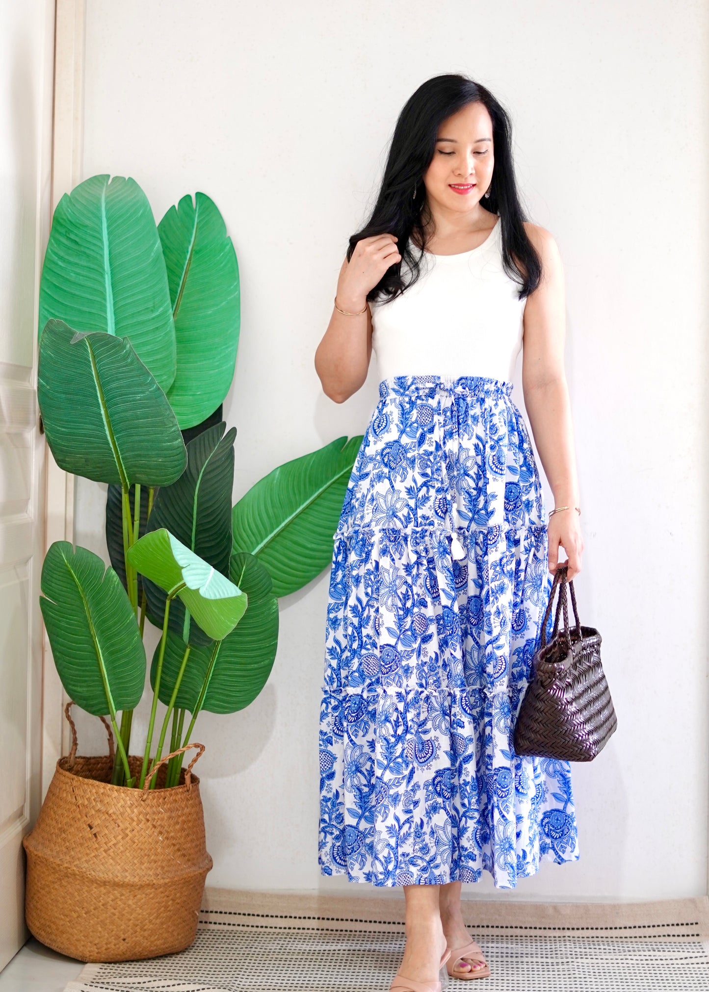 Zenus Handblock Skirt | Porcelain Blue
