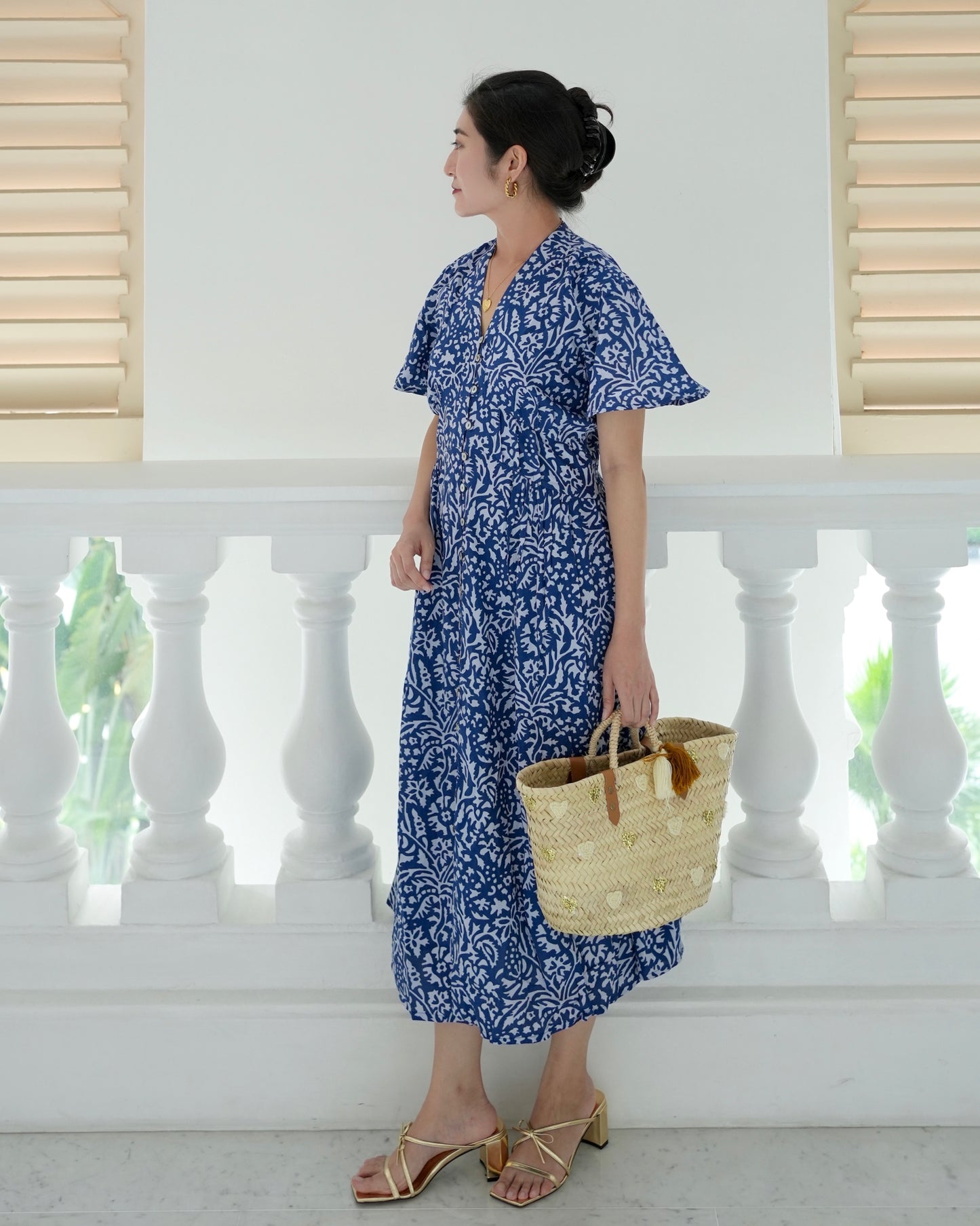 Galia Flutter Sleeve Dress - Spring Blue