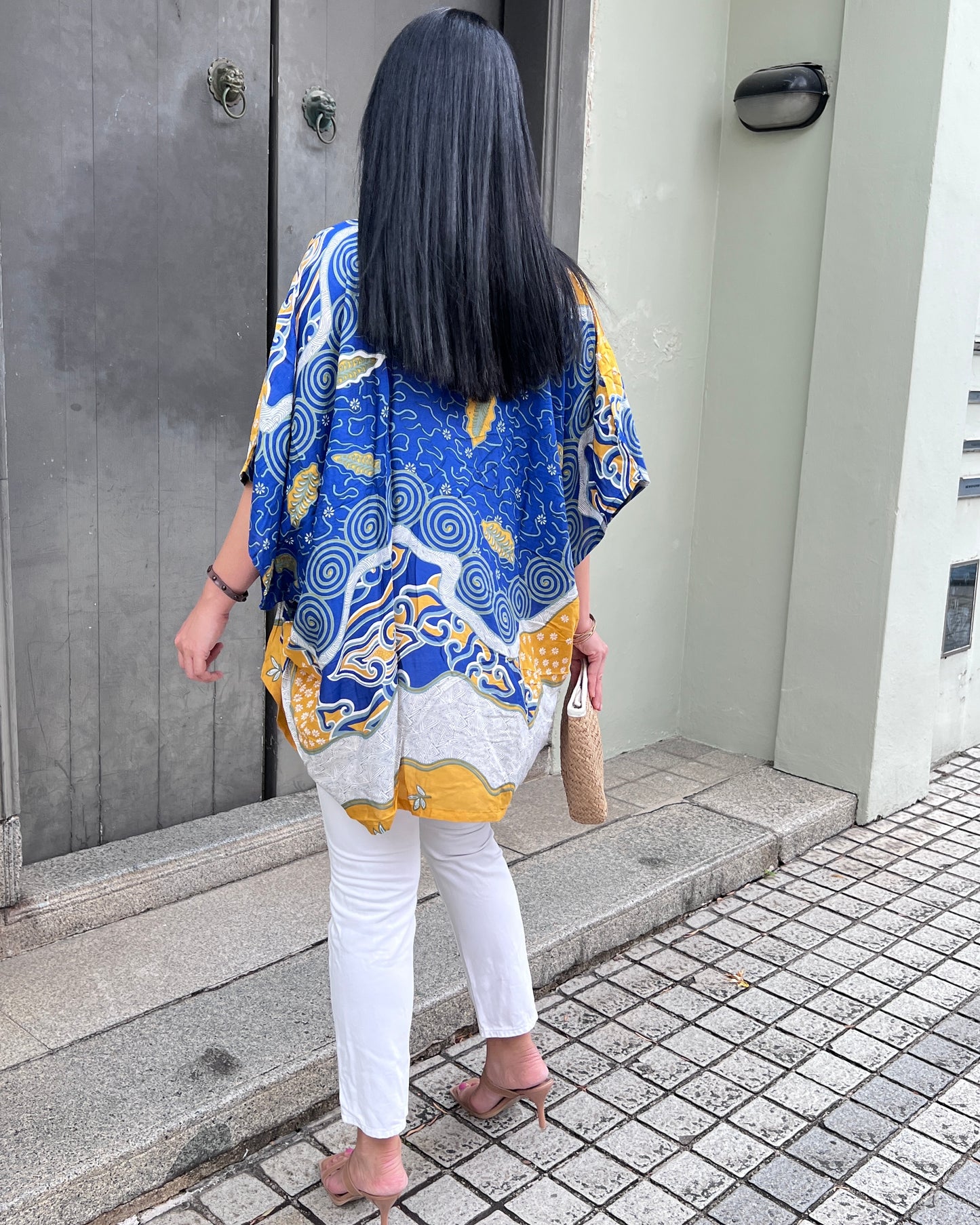 Cotton Batik Kimono- Cobalt Yellow Batik
