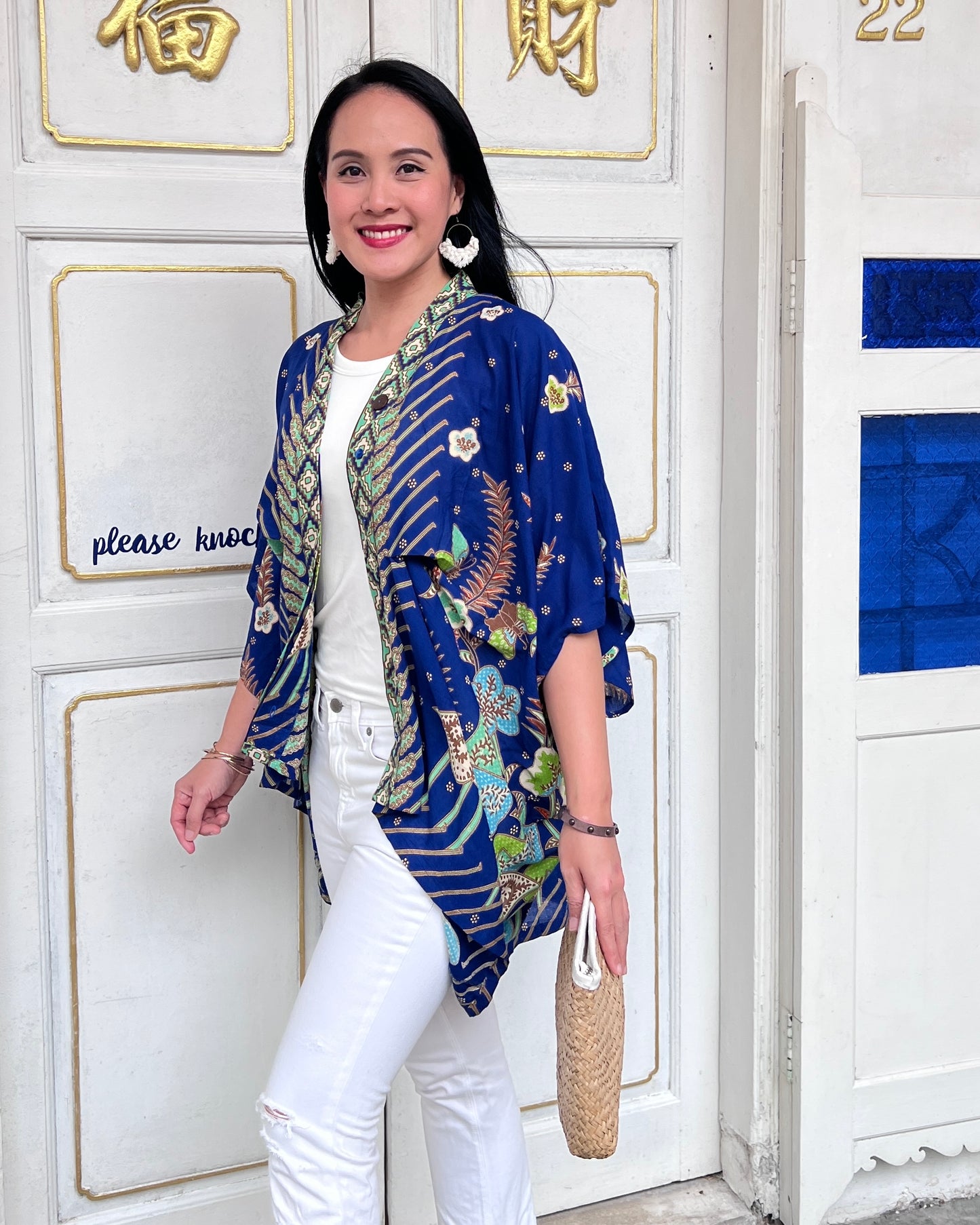 Cotton Batik Kimono- Cobalt Green Batik