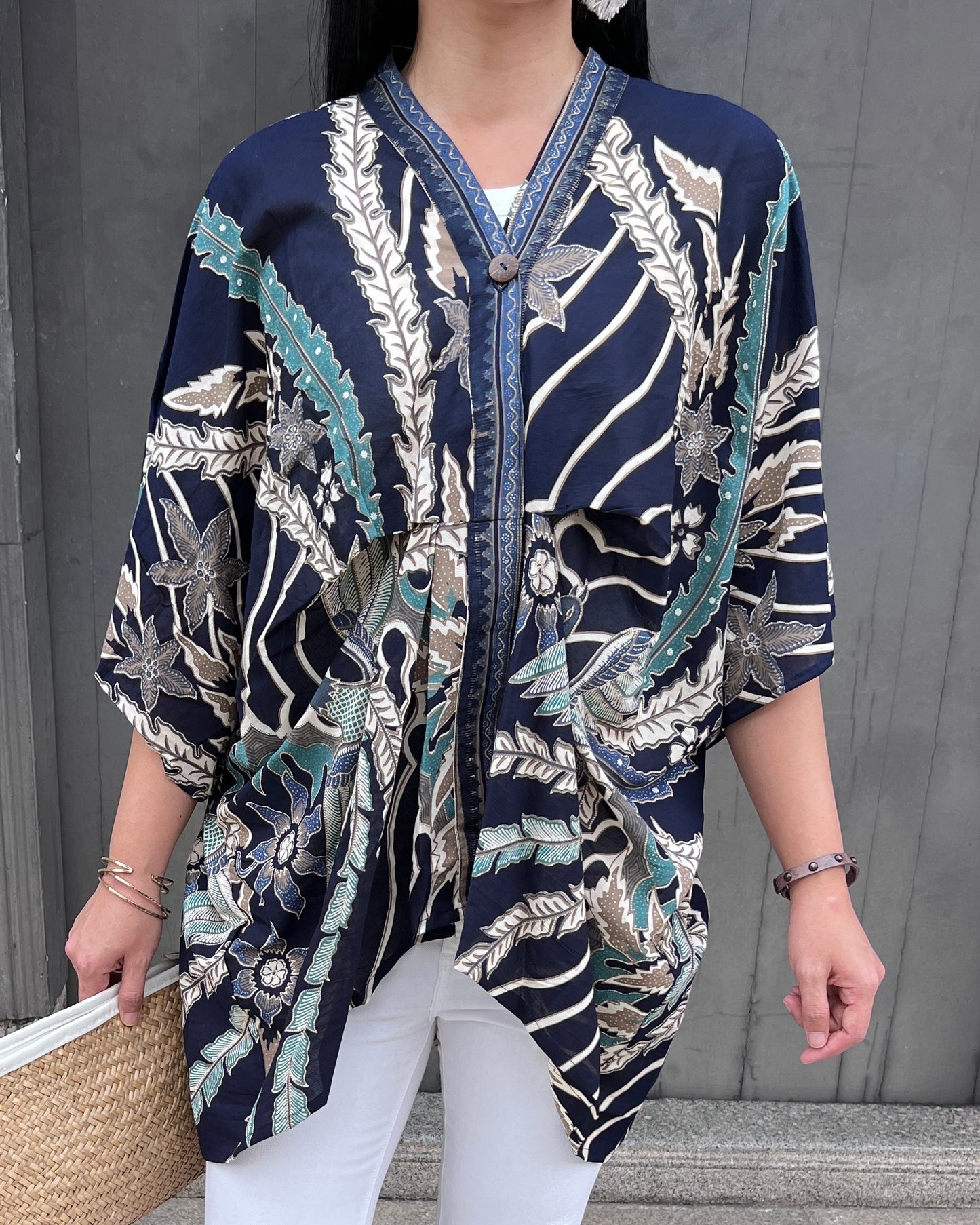 Cotton Batik Kimono- Navy Phoenix Batik