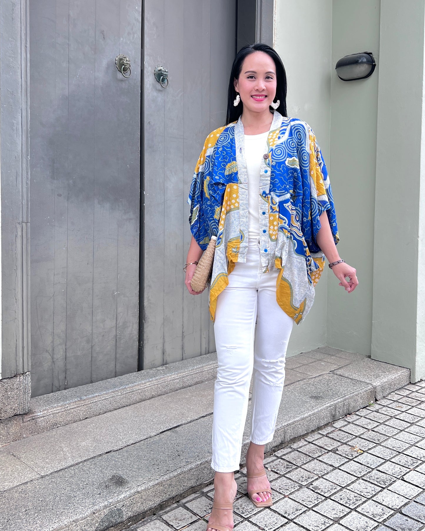 Cotton Batik Kimono- Cobalt Yellow Batik