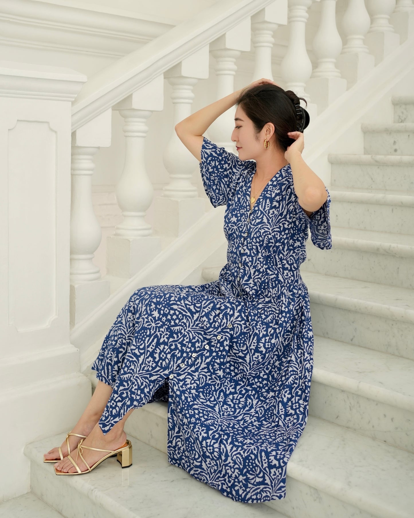 Galia Flutter Sleeve Dress - Spring Blue