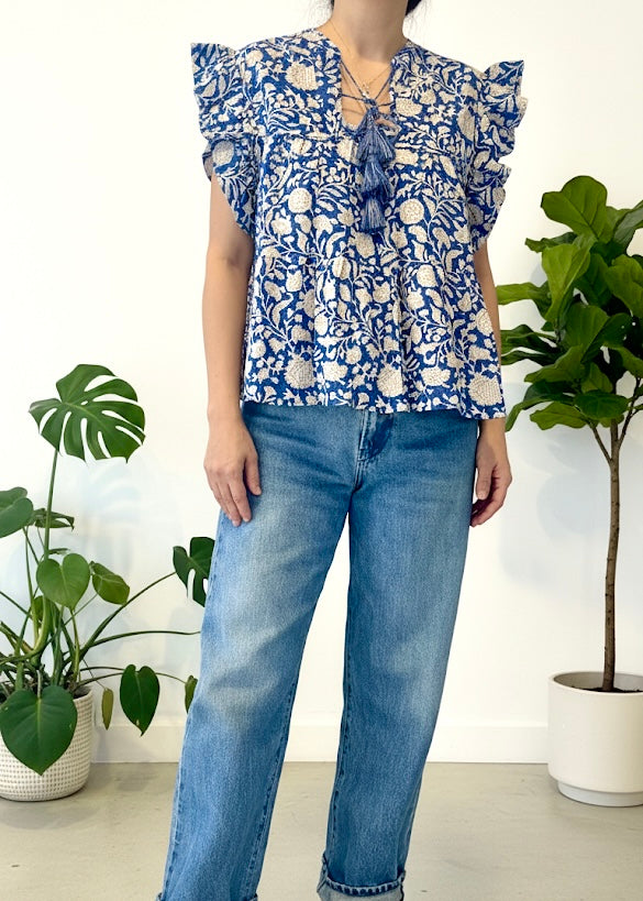 Nico Tassel Cotton Top | Blue Fields