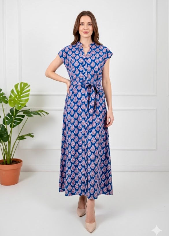 Kiara Cotton Dress | Pink Navy
