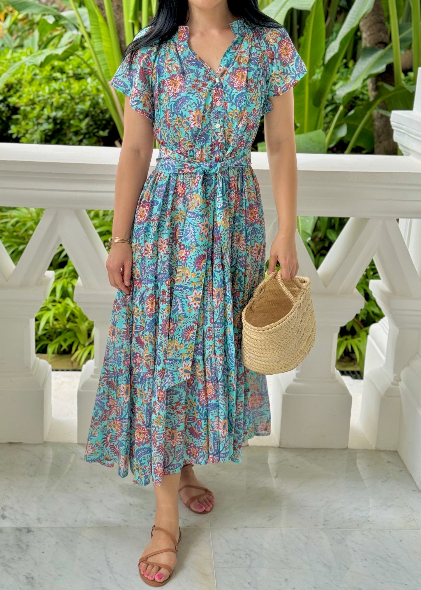 Vienna Frills Collar Dress - Blue Spring