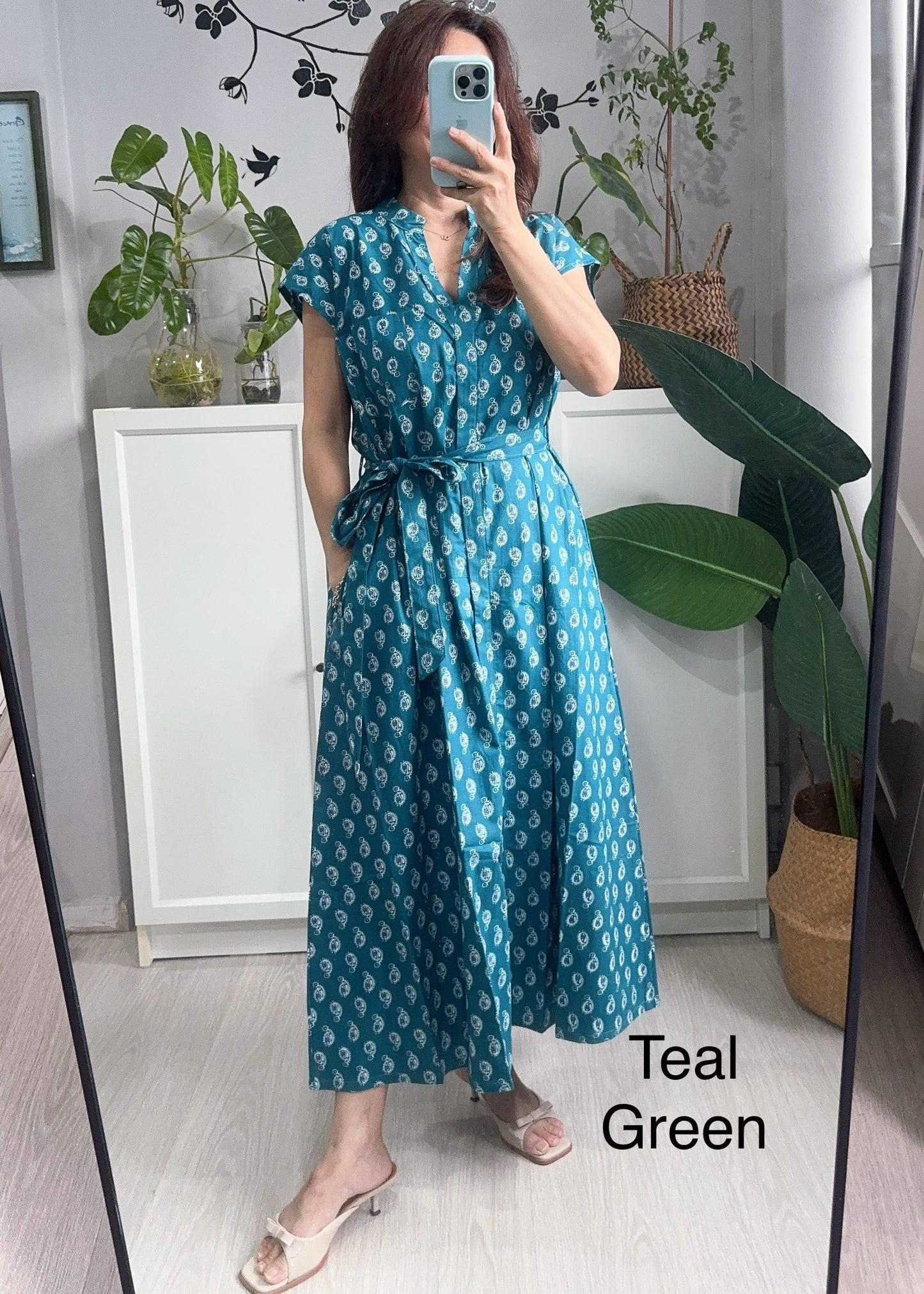 Kiara Cotton Dress | Green Assorted Prints