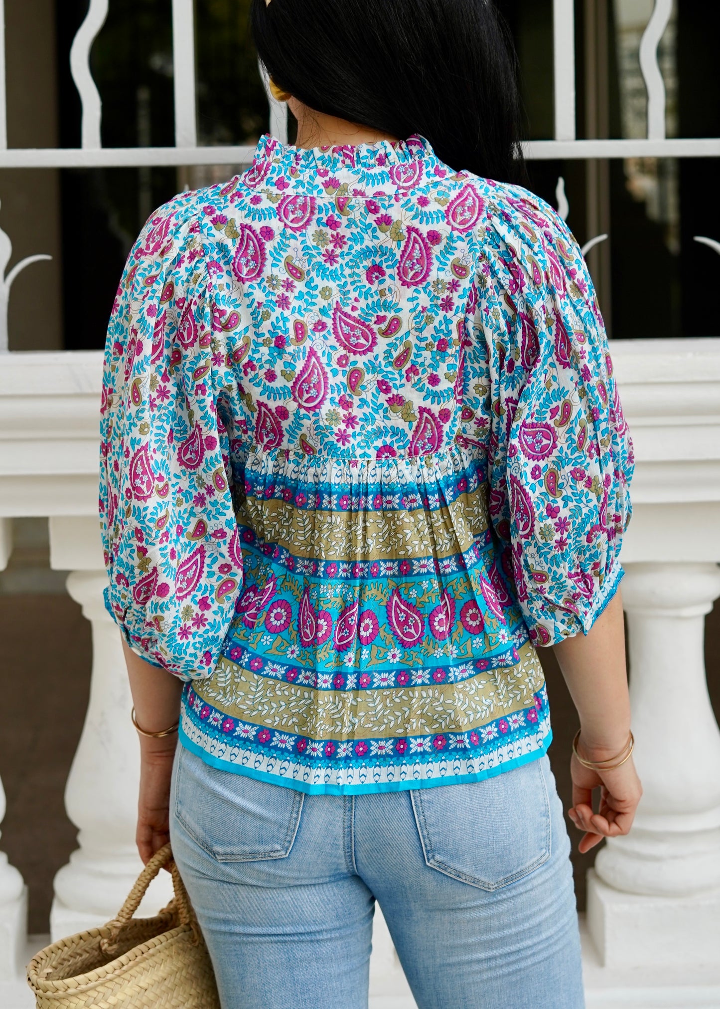 Alice Cotton Top | Blue Pink