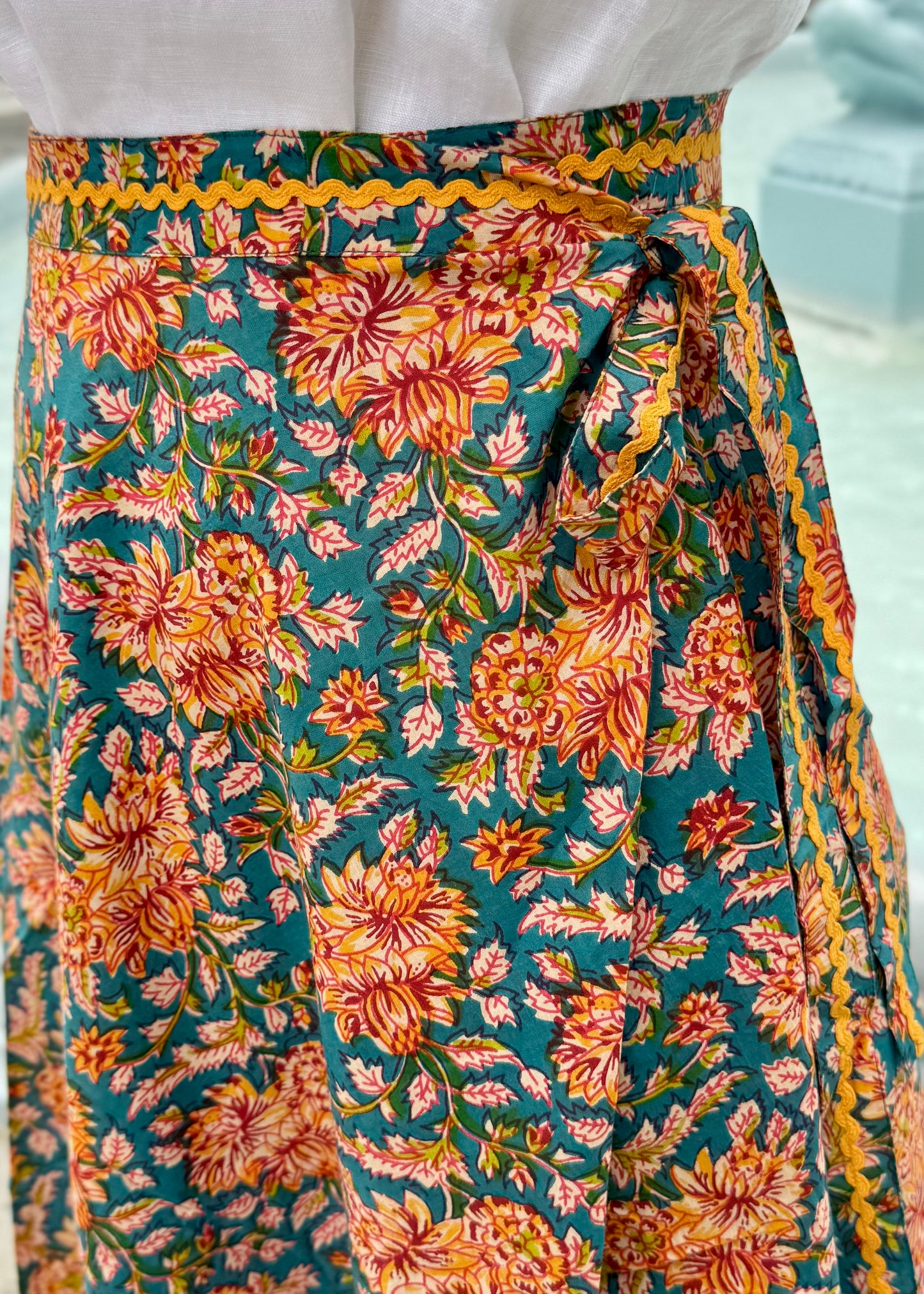 Mara Wrap Skirt | Teal Yellow