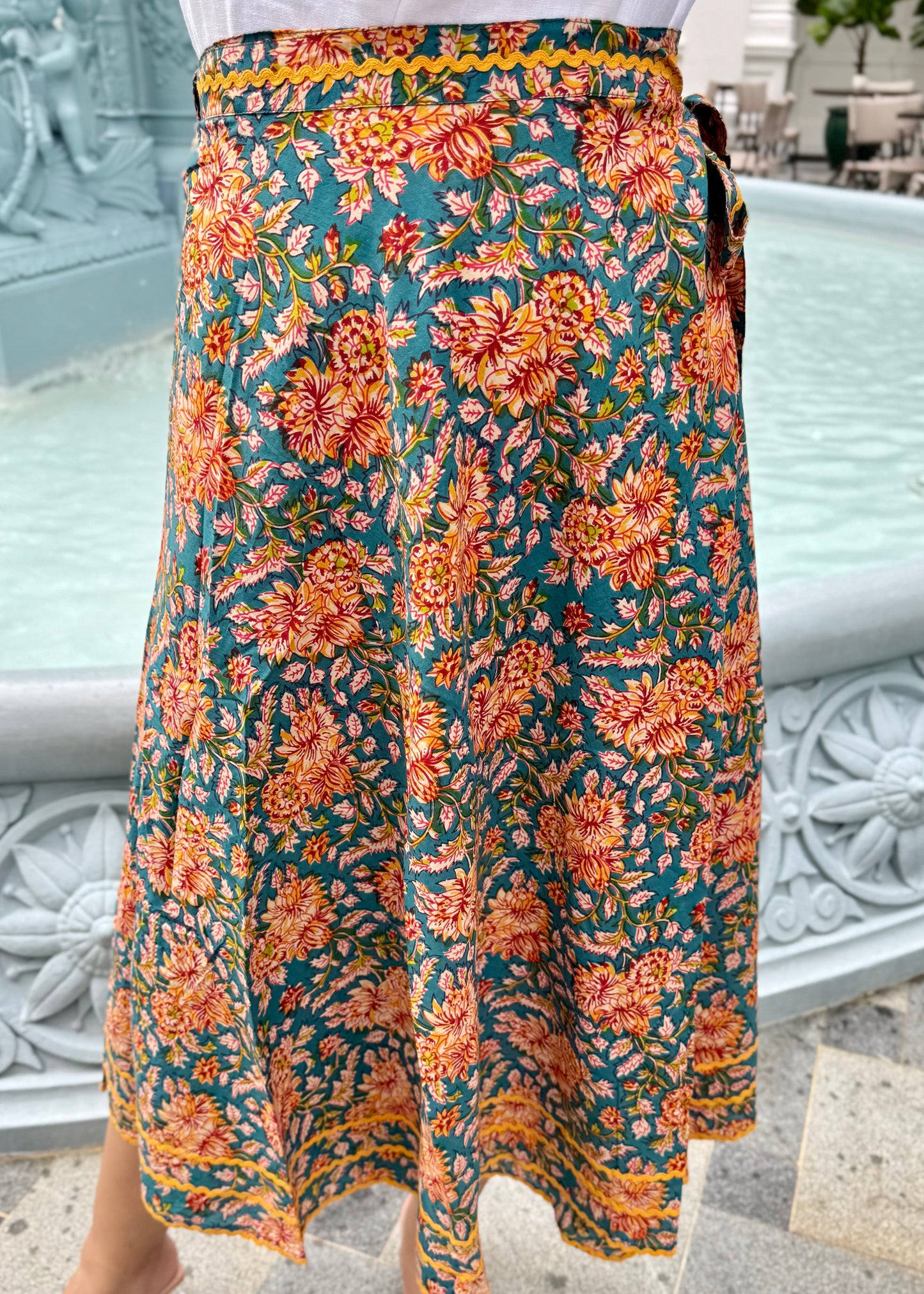 Mara Wrap Skirt | Teal Yellow