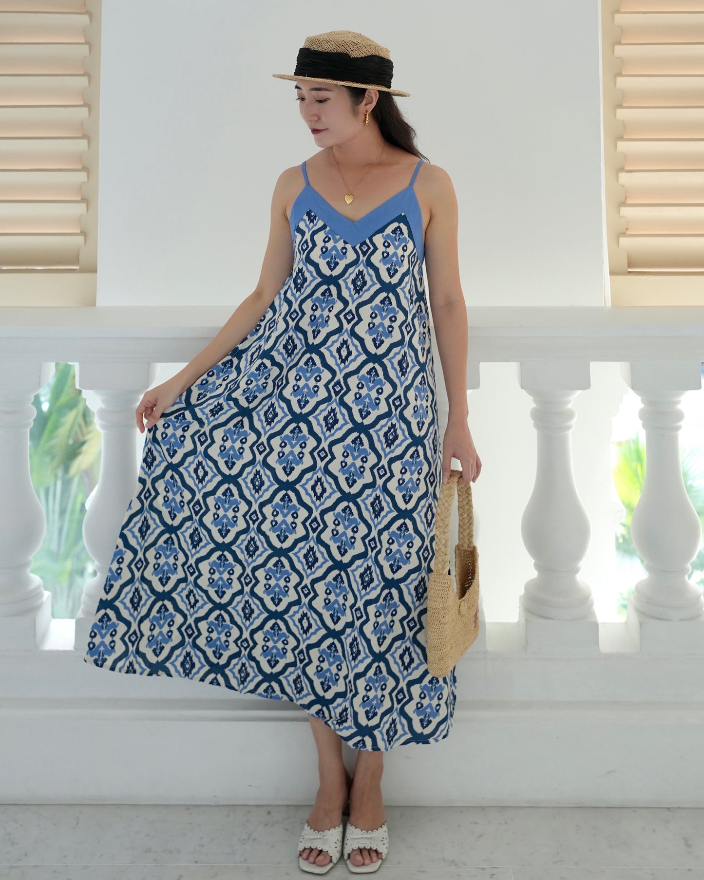 Ase Spaghetti Strap Dress - Tribal Blue