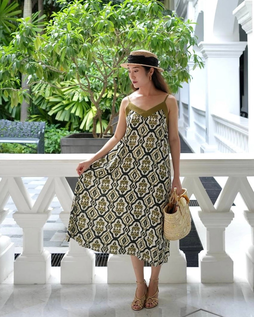Ase Spaghetti Strap Dress - Tribal Olive