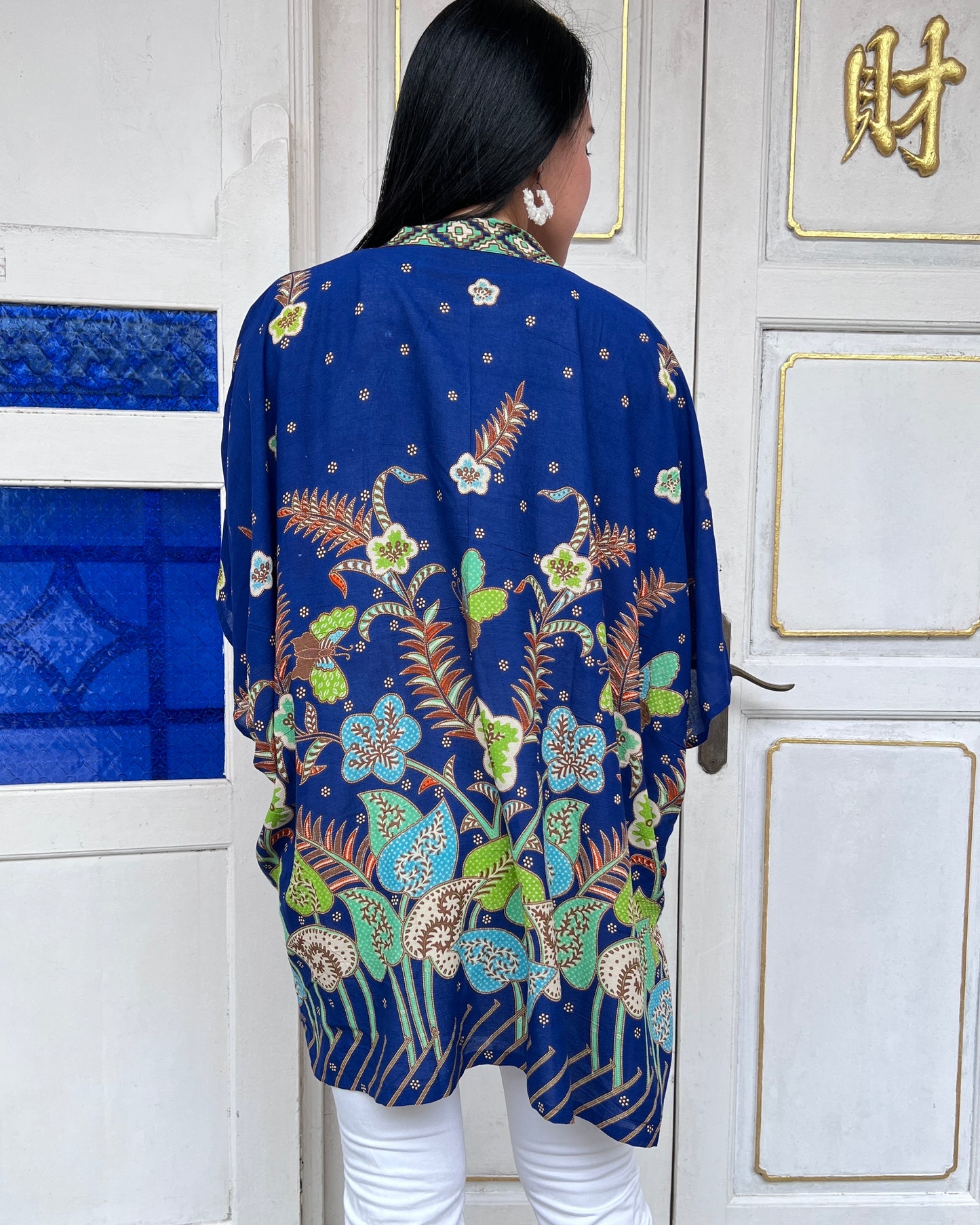 Cotton Batik Kimono- Cobalt Green Batik