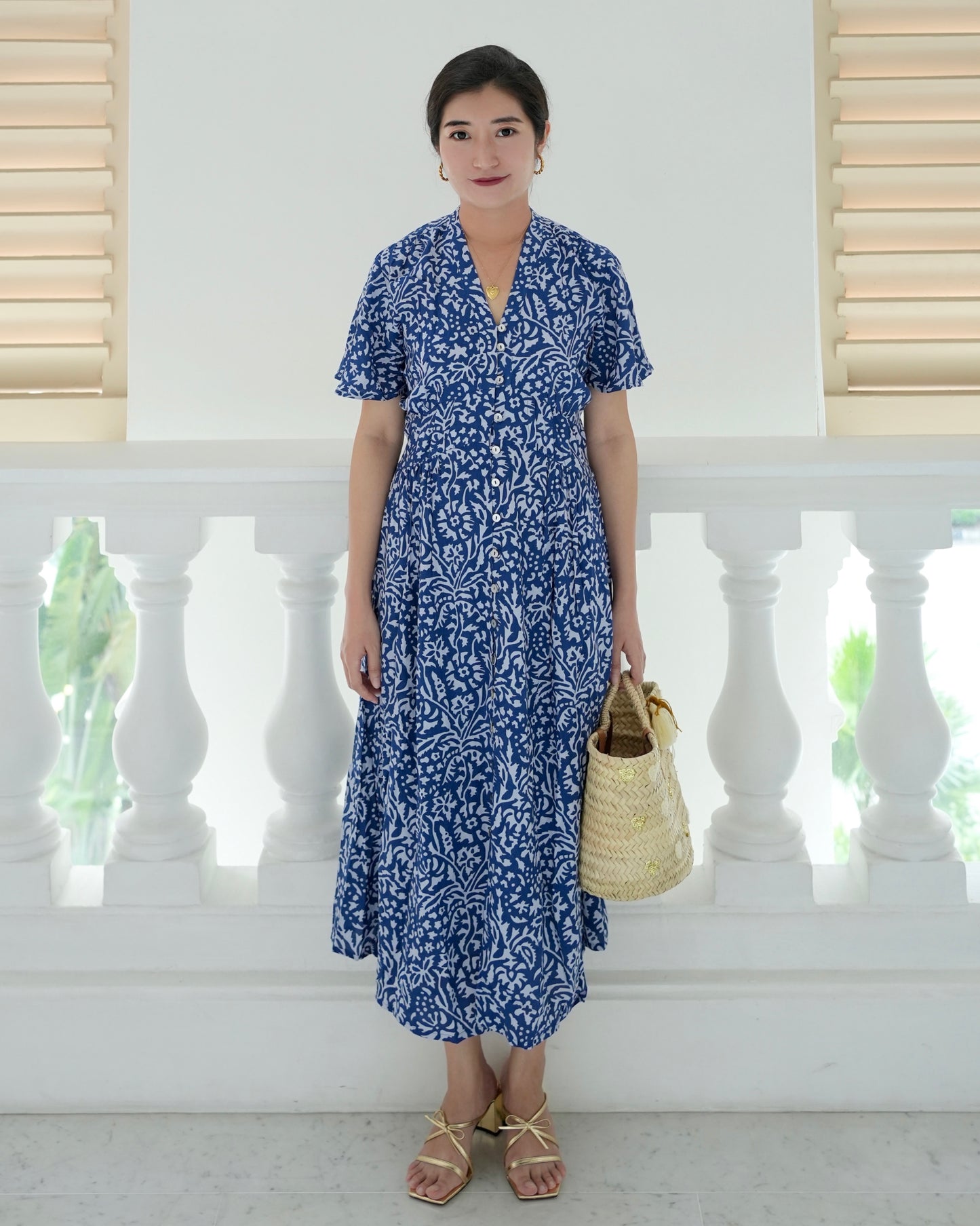Galia Flutter Sleeve Dress - Spring Blue