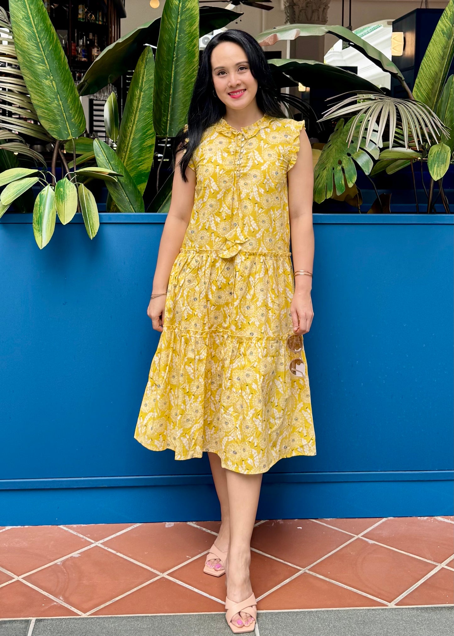 Lacey Cotton Dress | Ruffles Yellow