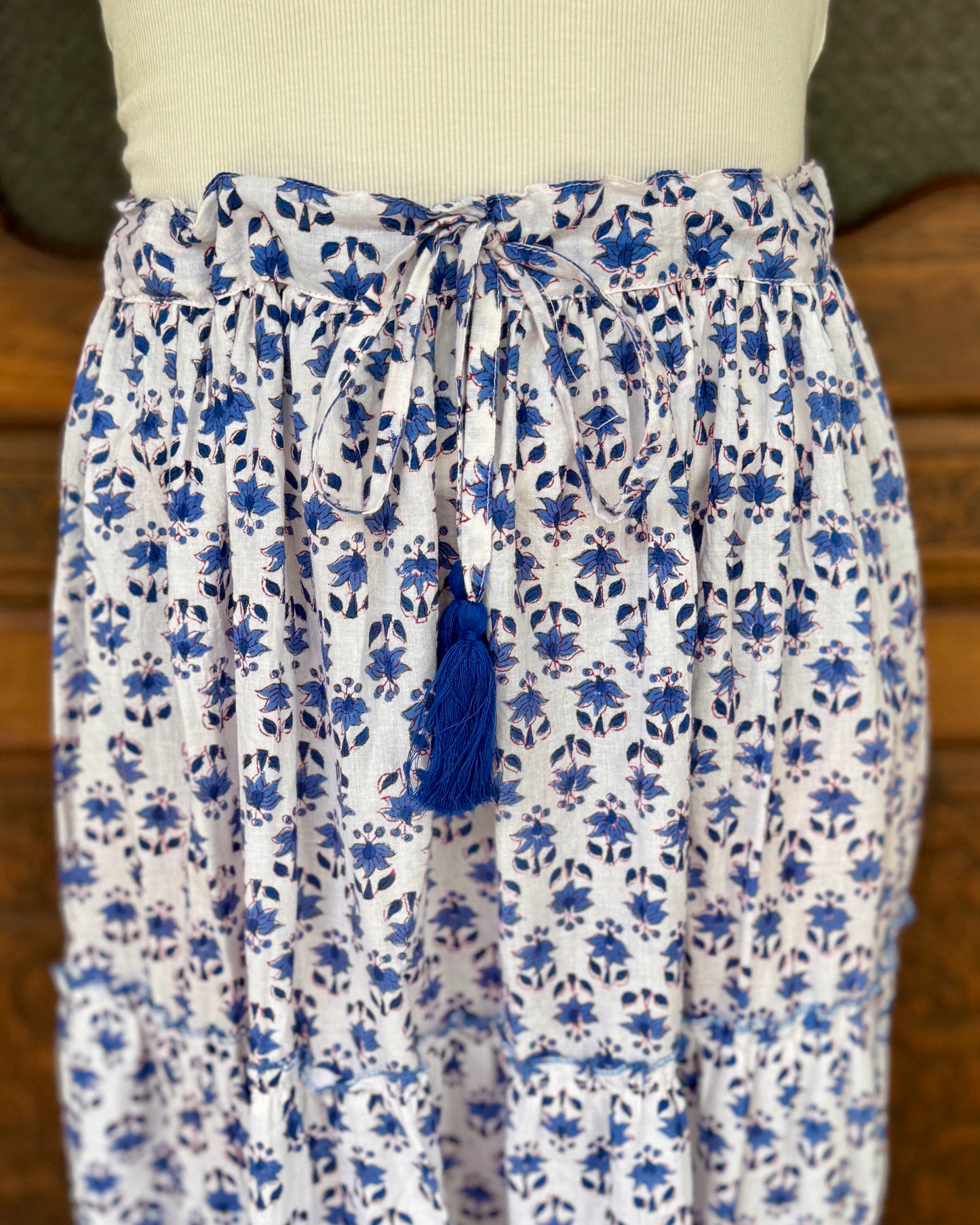Hanis Handblock Skirt - Dainty White