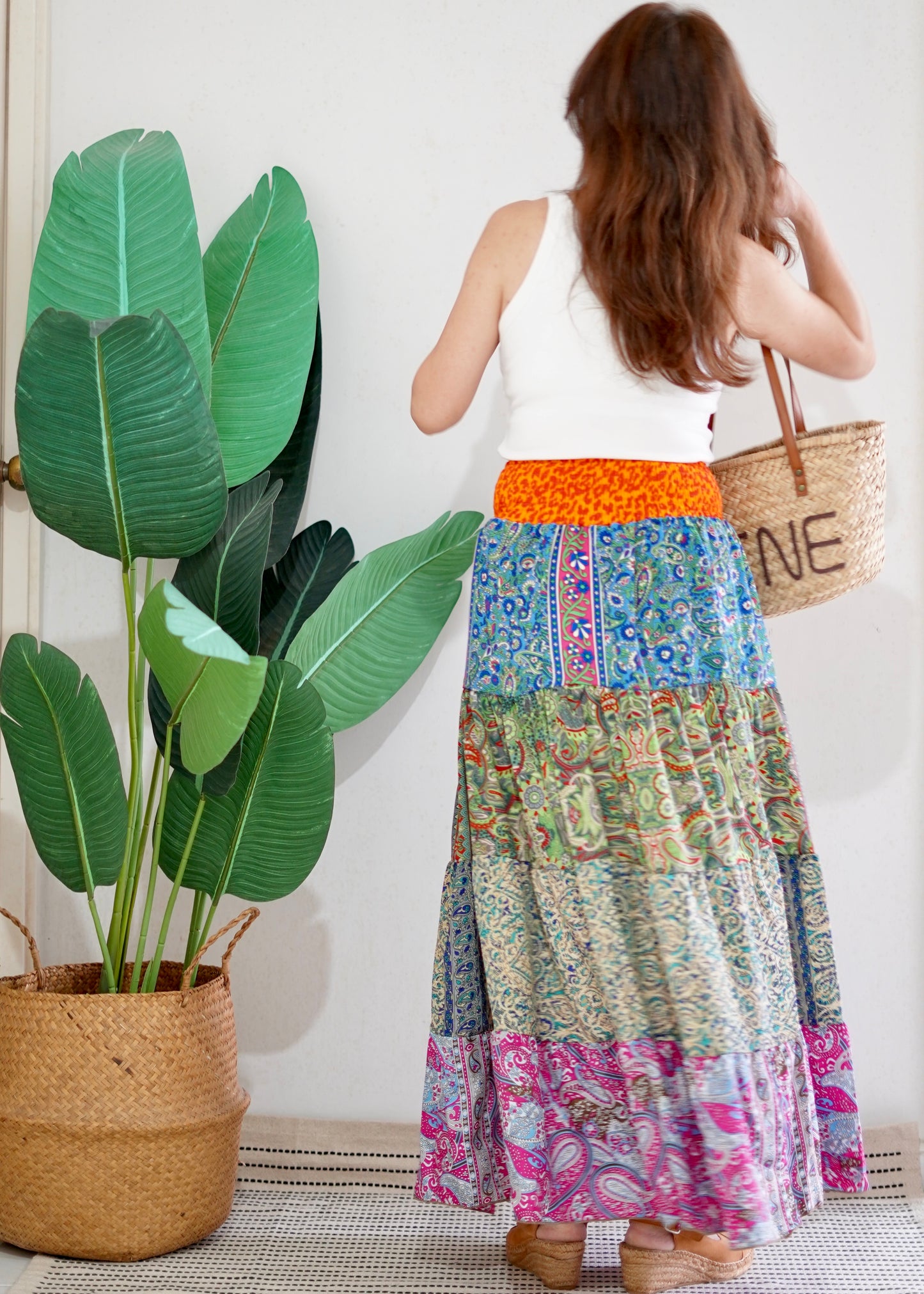 Silky Patchwork Skirt | Patchwork Orange