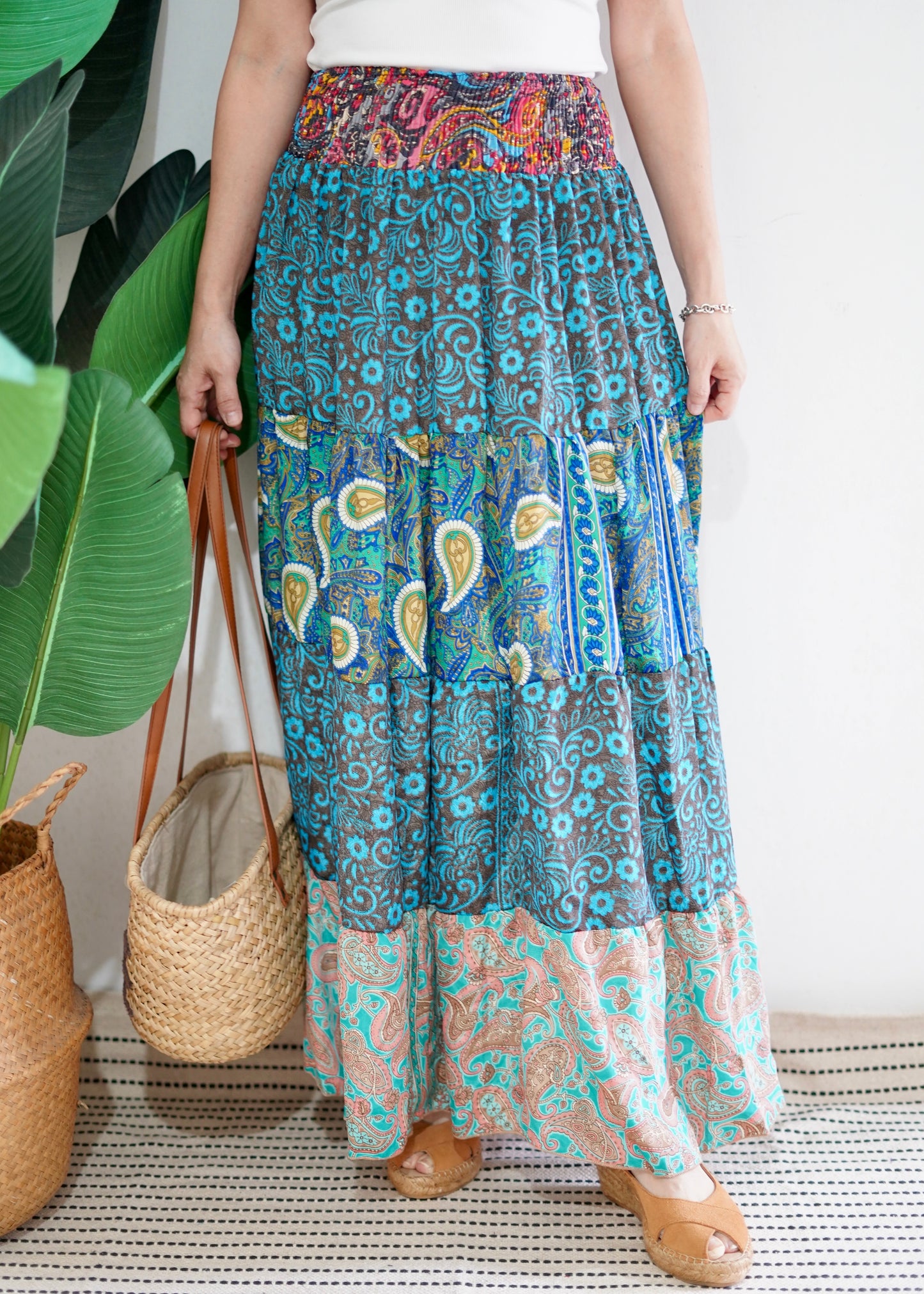 Silky Patchwork Skirt | Patchwork Turquoise